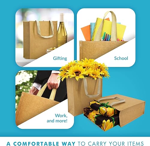 Miniatura 5 de Simply Green Solutions - Bolsas de papel kraft reutilizables, bolsas de papel marrón lavables, para compras o bolsas de almuerzo, 350 GSM de grosor,