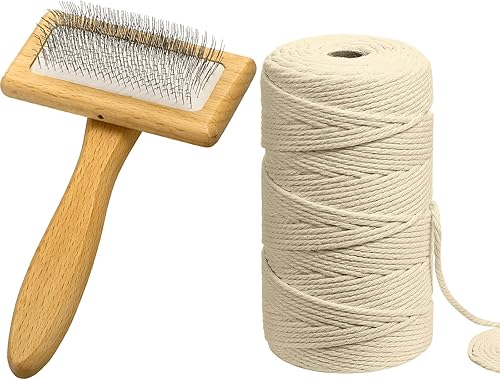 El kit de cuerda de macramé de 182 yardas y peine de flecos de macramé incluye cuerda de algodón natural de macramé, cepillo de madera para hacer