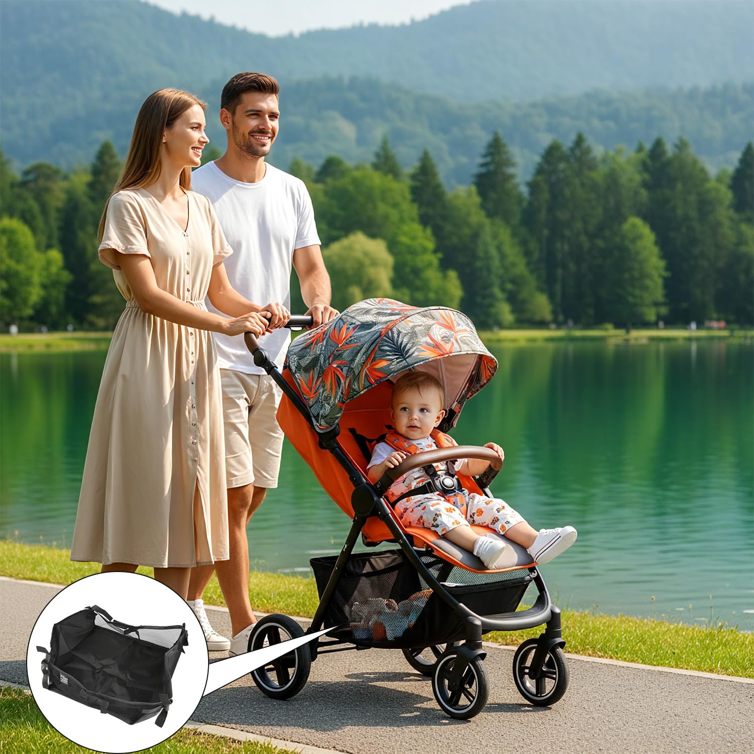 Hopzab Stroller Storage Bag, Universal Under Baby Stroller Organizer Basket for Pushchair Pram, and Buggy - Image 4
