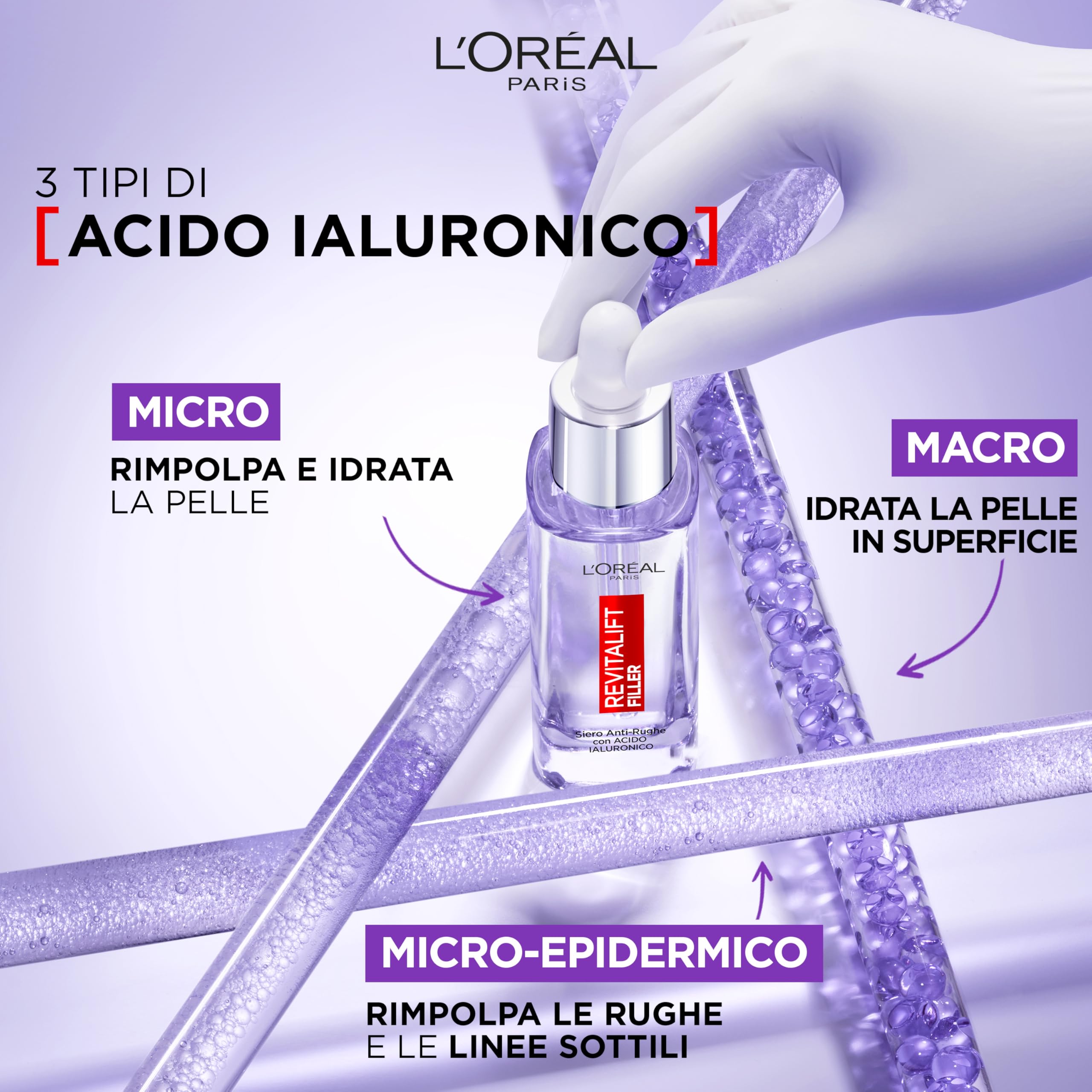L'Oréal Paris Siero Viso Revitalift Filler, Azione Rimpolpante e Anti-Rughe, Altamente Concentrato con Acido Ialuronico al 1.5%, 30 ml