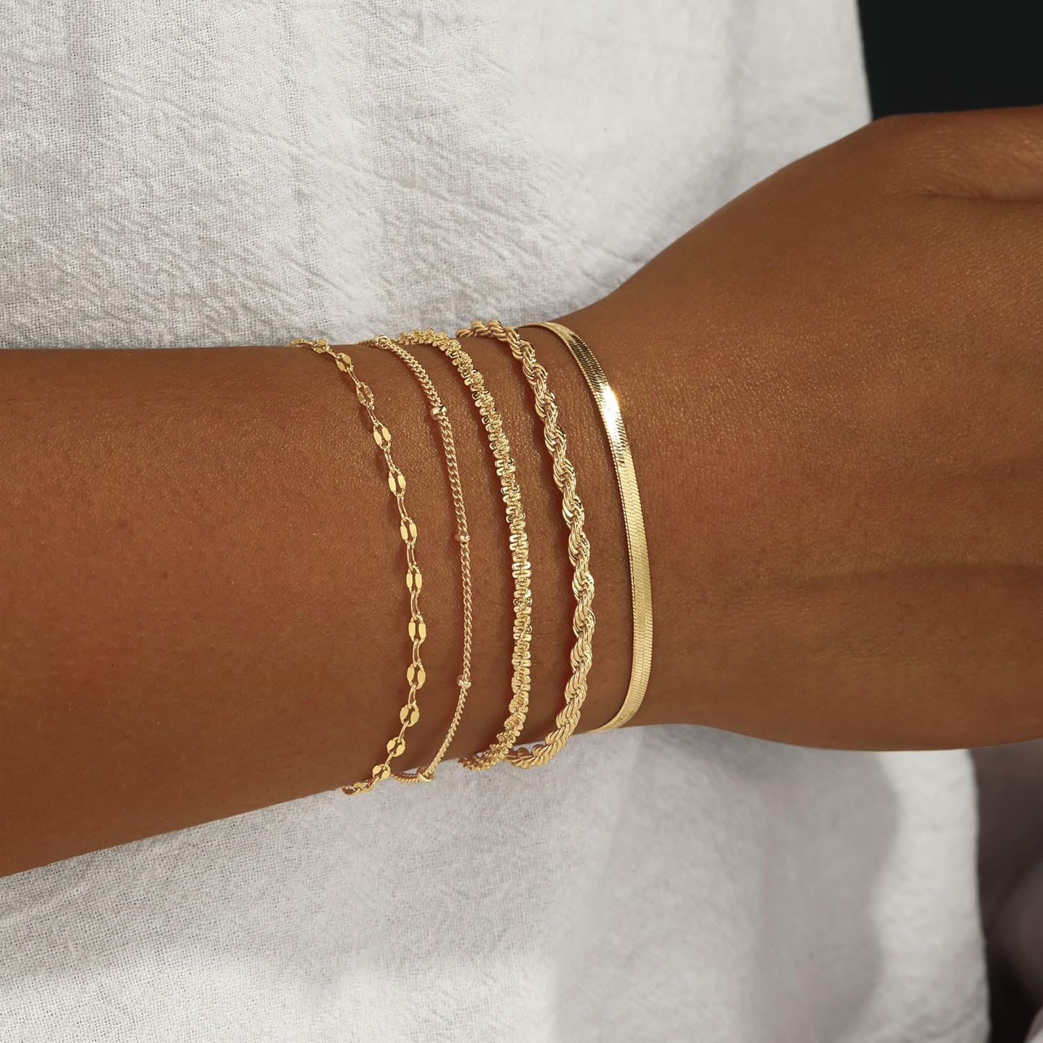 Gold Bracelets for Women, 14K Gold Plated Waterproof Bracelets for Women, Dainty Stackable Adjustable Chain Jewelry Set - Trendy Layered Bracelet Stack Gift, Everyday Wear - Image 3