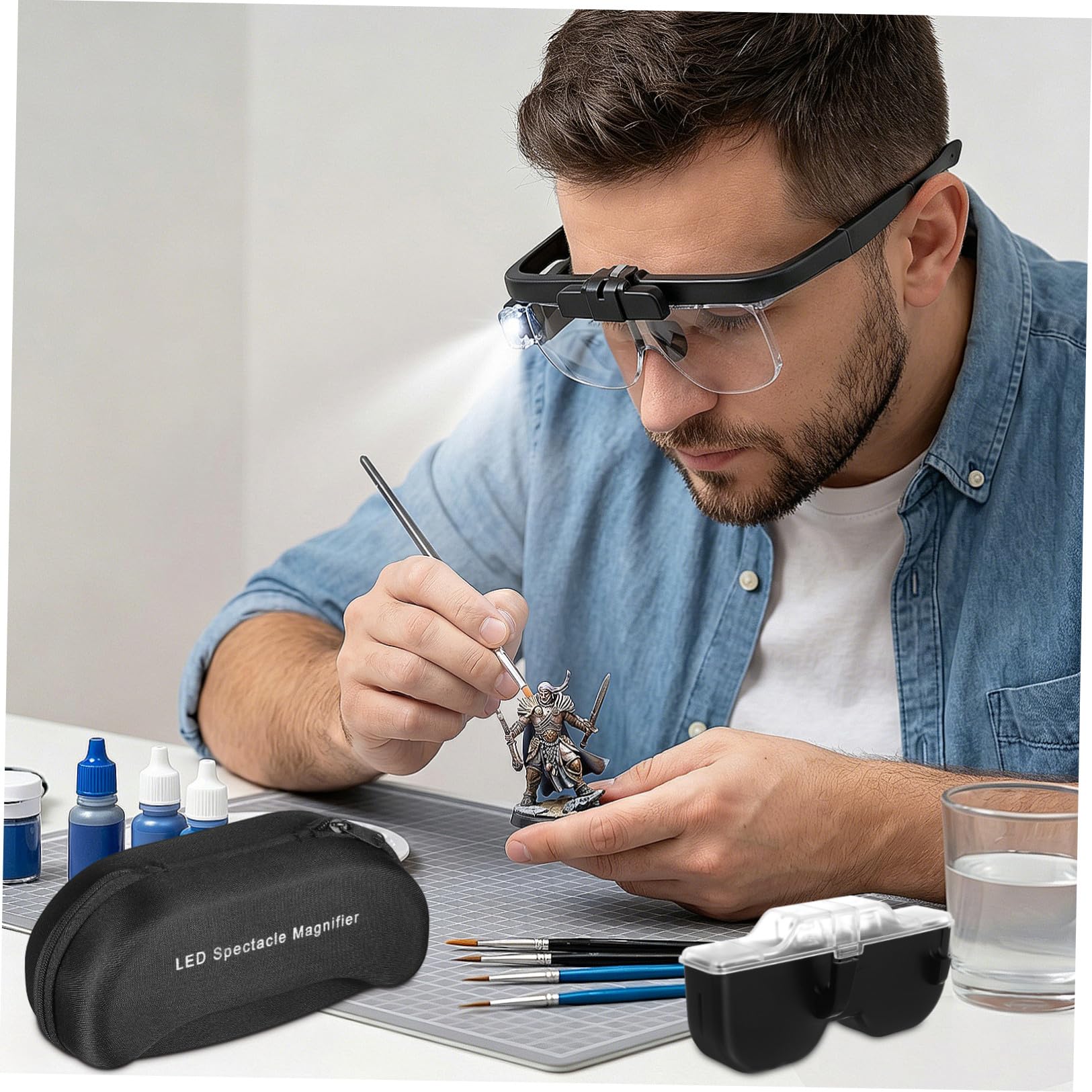 ibasenice Occhiali Ingrandenti LED Ricaricabili con Luce Usb, Design Confortevole e Mani Libere in Abs e Acrilico per Lettura e Lavori di Precisione