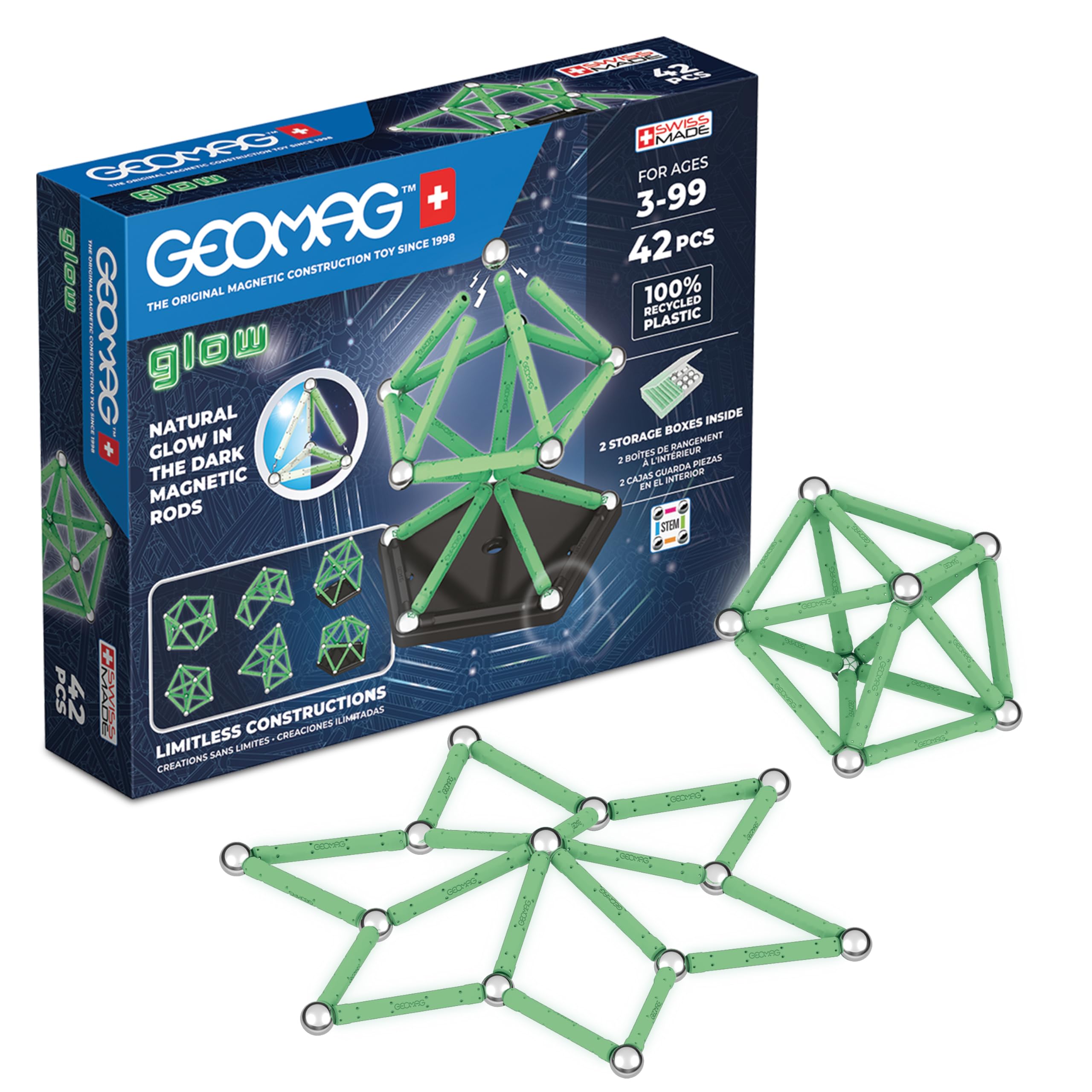 Geomag Light Glow Recycled Plastic Magnetic Shapes - 42 Pieces