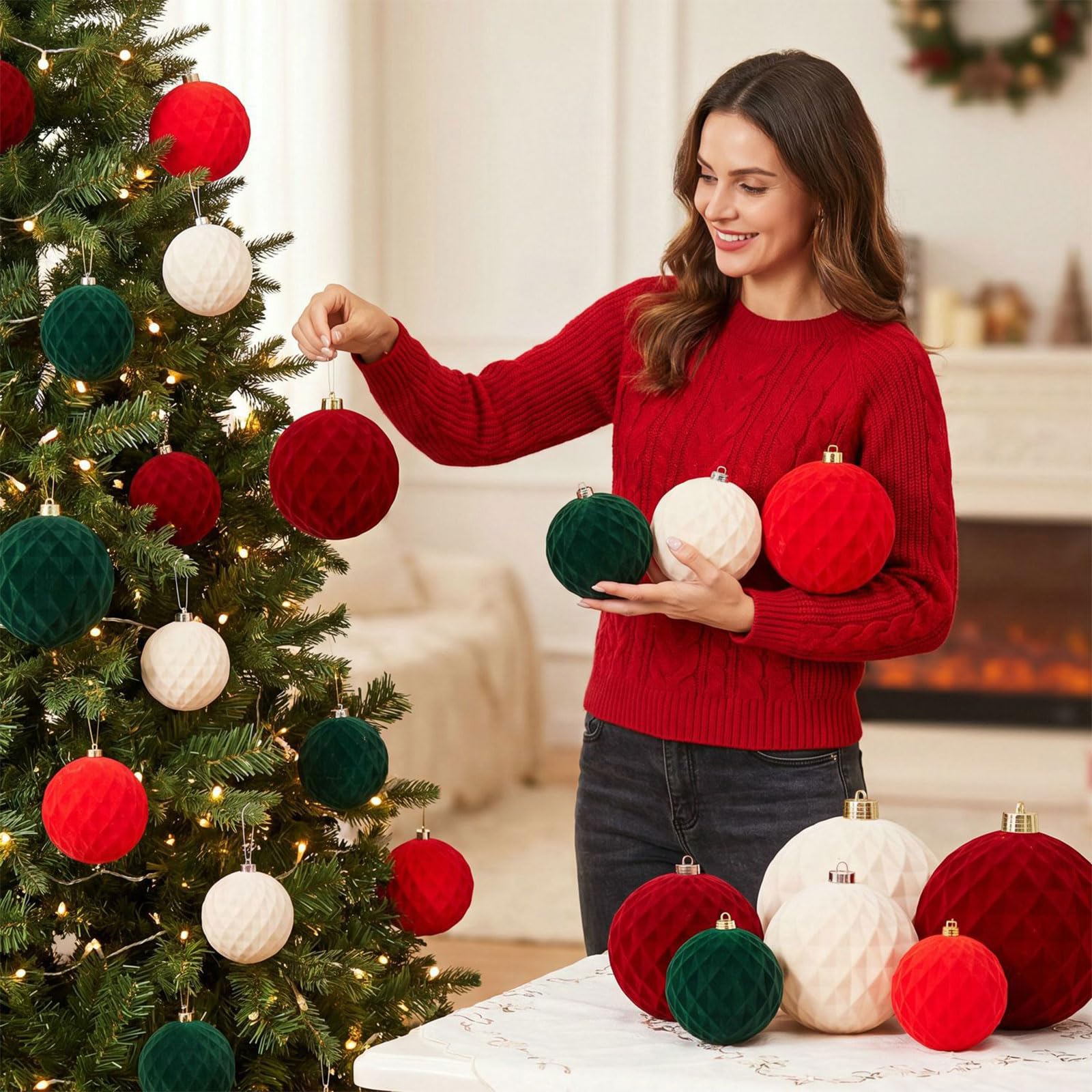 Colgante Decorativo de Bola de Felpa con patrón de rombo para Decoraciones de Techo para Fiestas navideñas en Varios tamaños Decoración centelleante para árbol de Navidad
