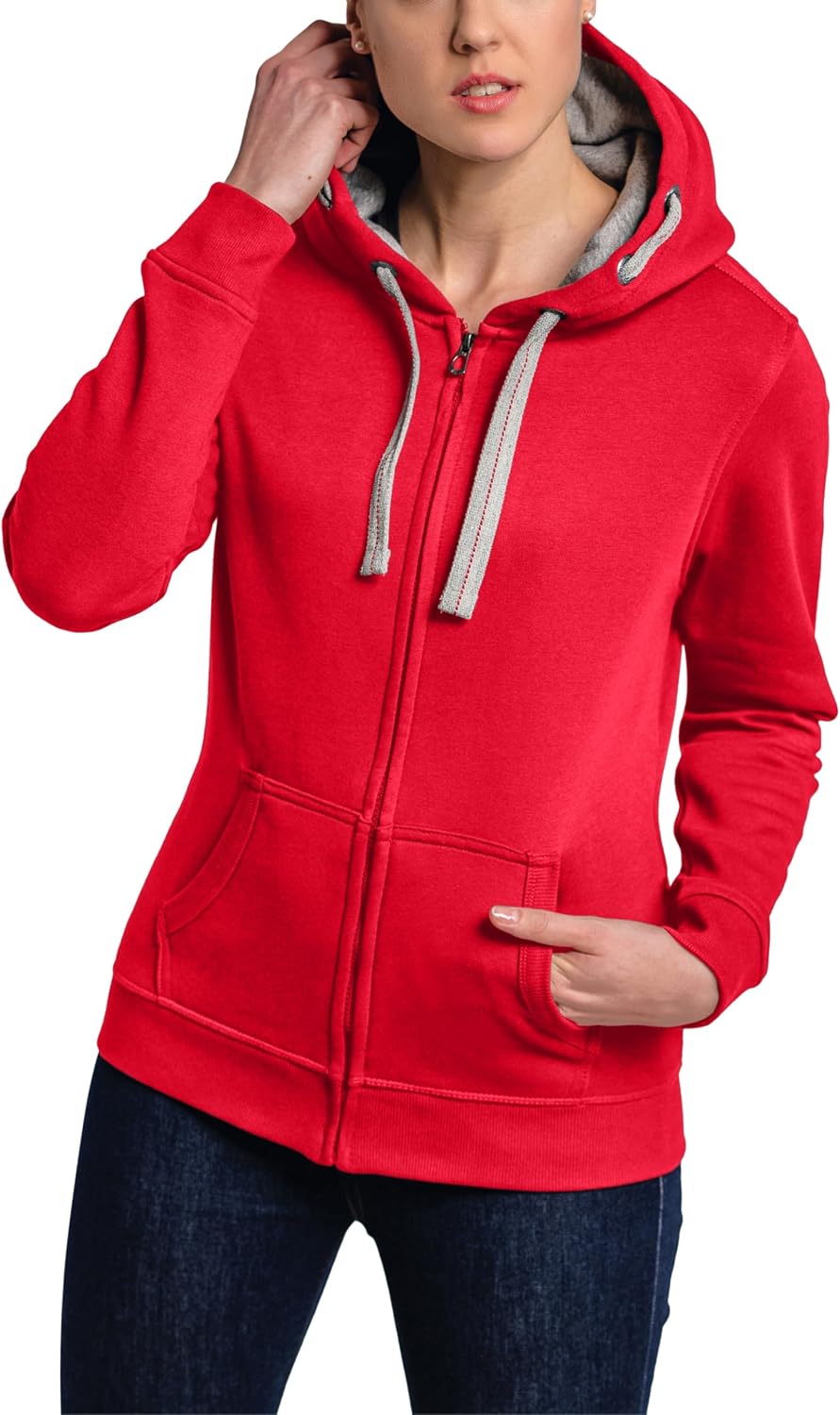 Women's Jacket F Hooded Sweatshirt-Red (Raspberry 8)-M