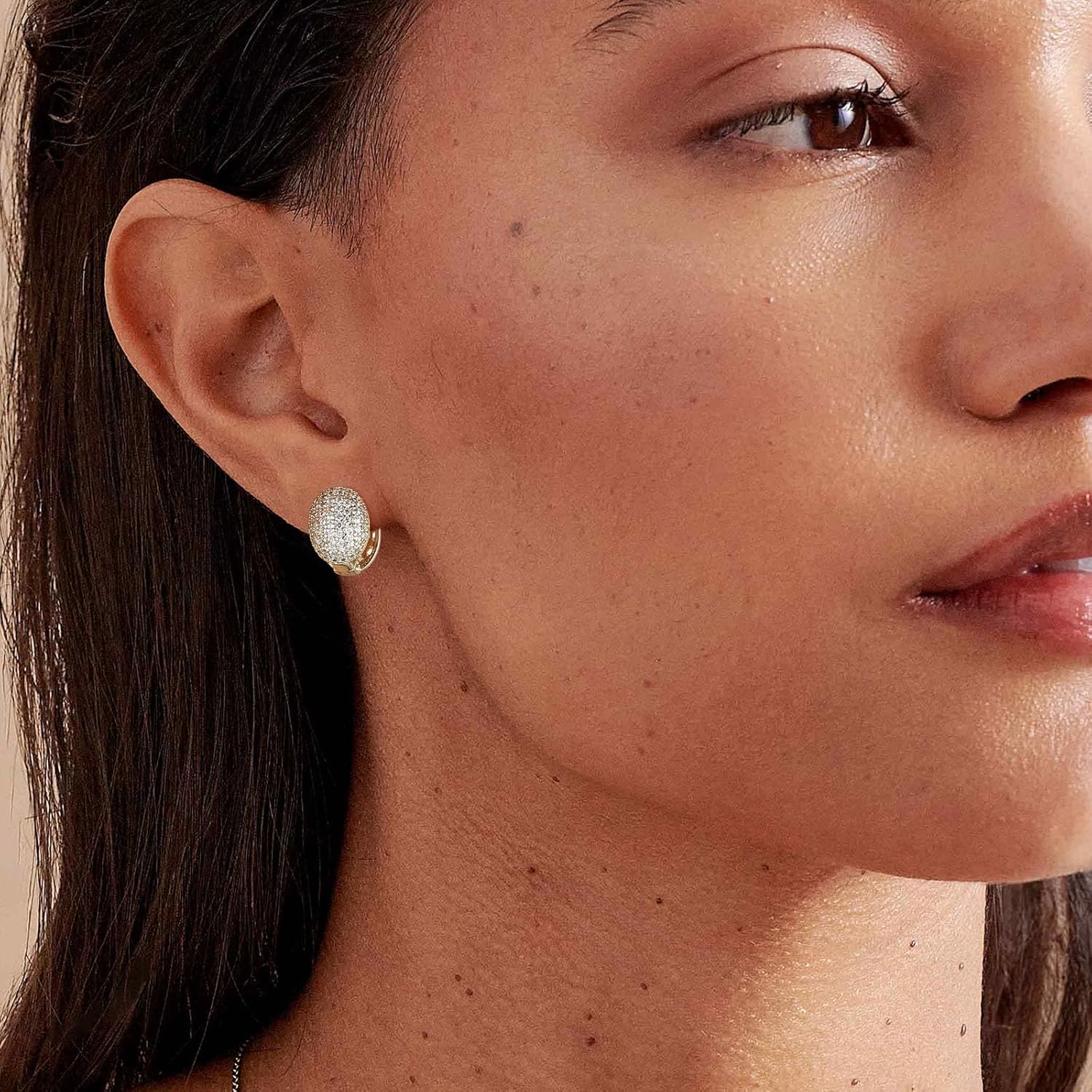 HZMAN Small Gold Plated Round/Oval/Star Hoop Earrings for Women Hypoallergenic Lightweight Chunky Huggies Earrings Inlaid with Sparkling Cubic Zirconia - Image 3