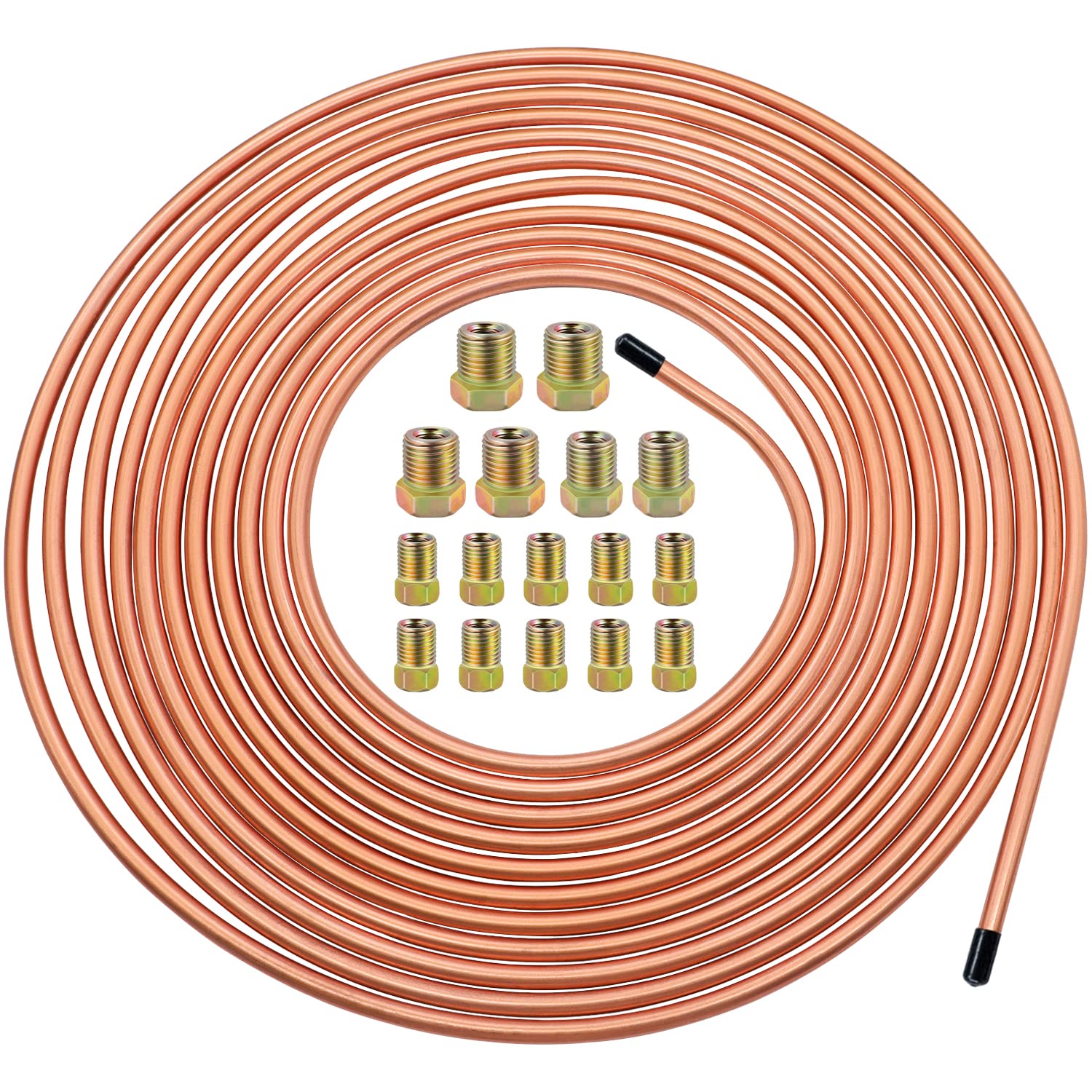 weideer 25 ft 3/16" Brake Line Tubing Kit - Flexible Copper Coated Alloy Brake Line Tubing Coil with 16 Inverted Flare Fittings SAE Standard for Hydraulic Fuel Transmission System-Gold