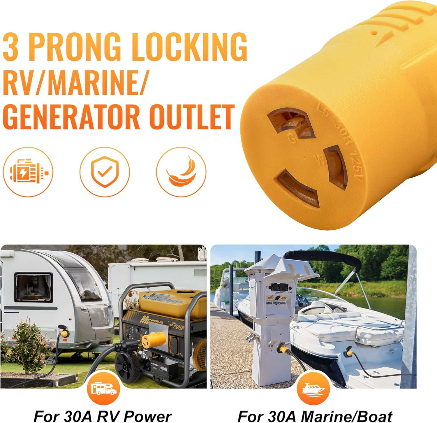 30 Amp to 15 Amp 110 RV Adapter Plug NEMA 5-15P to NEMA L5-30R Twist Locking RV Power Adapter with 50A to 30A Marine Shore Power Adapter SS2-50P to L5-30R for Boat RV Power at 50 Amp Marine Inlet