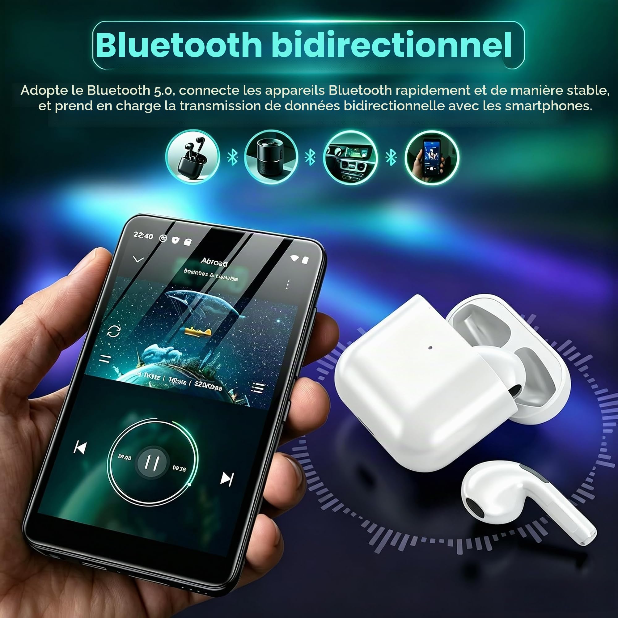 32 Go Lecteur MP3 avec Bluetooth et WiFi, Diofox M9 MP3 MP4 Player Android 13 OS, Amazon Music, Deezer, Audible, E-Book, Lecteur de Musique Portable HiFi à écran Tactile 4,02 Pouces Spotify - Noir