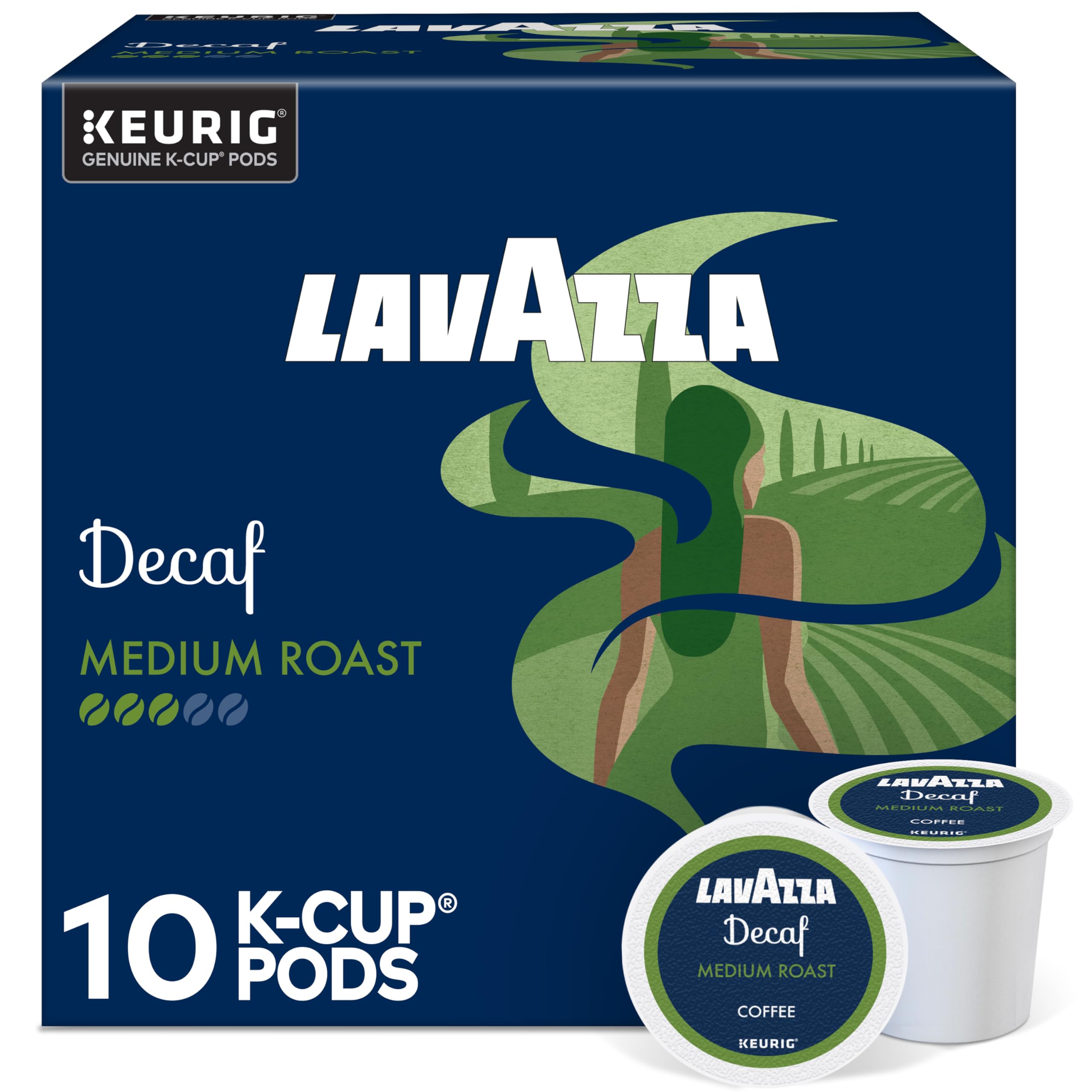 LavazzaClassico Decaf Single-Serve Coffee K-Cups for Keurig Brewer, Medium Roast, 10 Count Box ,Rich and full-bodied flavor delivers a uniquely intense aroma of dried fruits, 100% arabica coffees