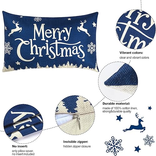 Miniatura 3 de 2 fundas de almohada navideñas de 20 x 12 pulgadas, fundas de almohada de lino con texto en inglés "Merry Christmas and Let It Snow", fundas de