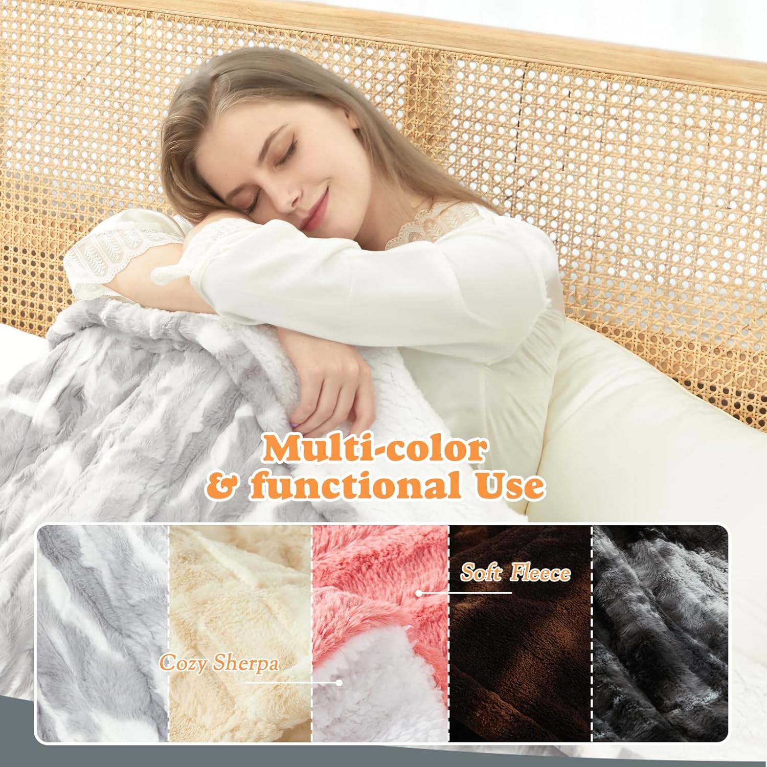 Heated Blanket Faux Fur & Sherpa Full Size, Safe Electric Blanket ETL & FCC Certified, Soft Warm 6 Heating Levels & 10 Hours Auto-Off, Machine Washable, 72"x84" Light Grey & White Pattern - Image 3