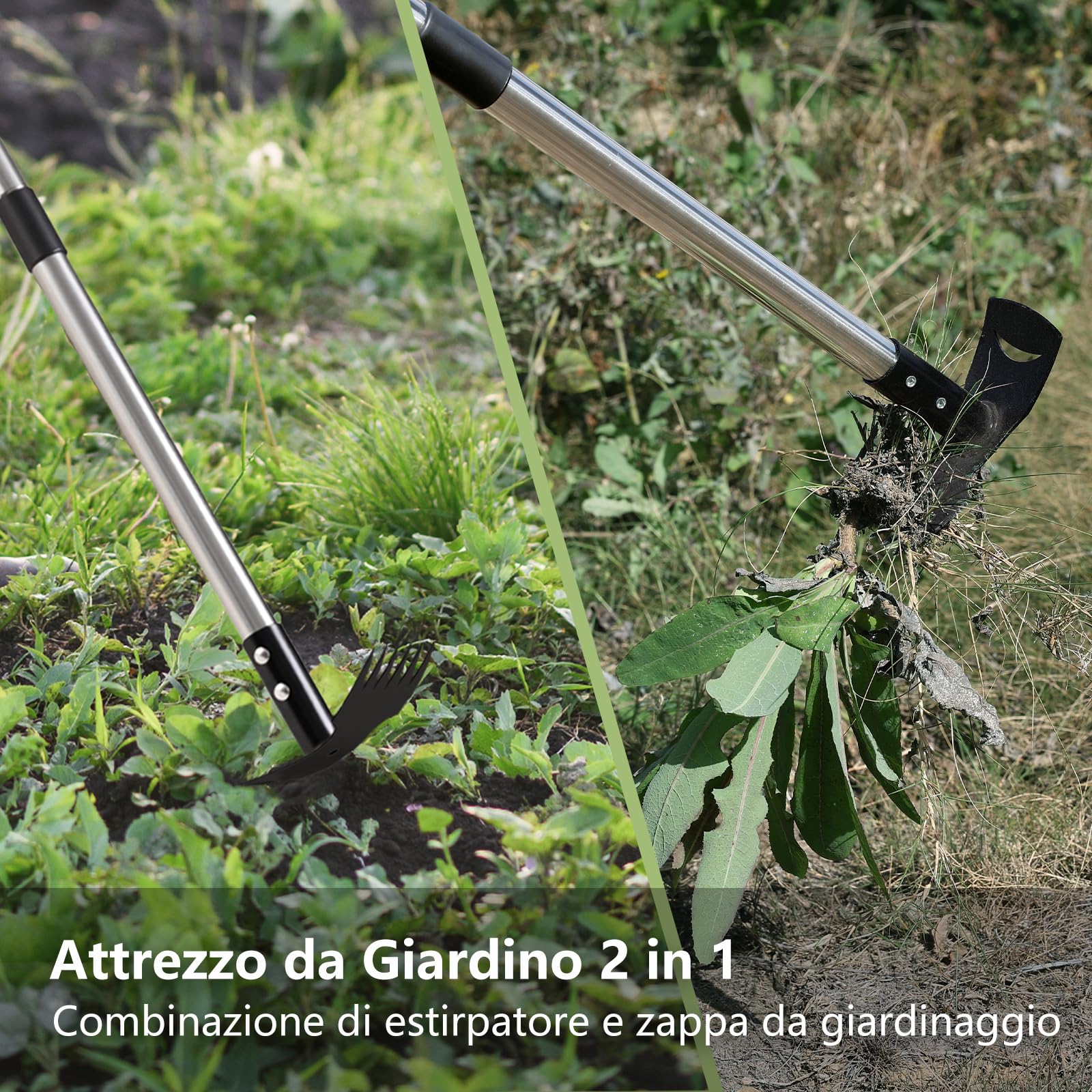 Mitclear Attrezzo per Rimuovere delle Erbacce con Manico Lungo(148cm), Rastrello per Diserbo e Zappa da Giardinaggio, Attrezzi da Giardino per Scavo del Terreno, Rimuove Erbacce, Cura del Prato