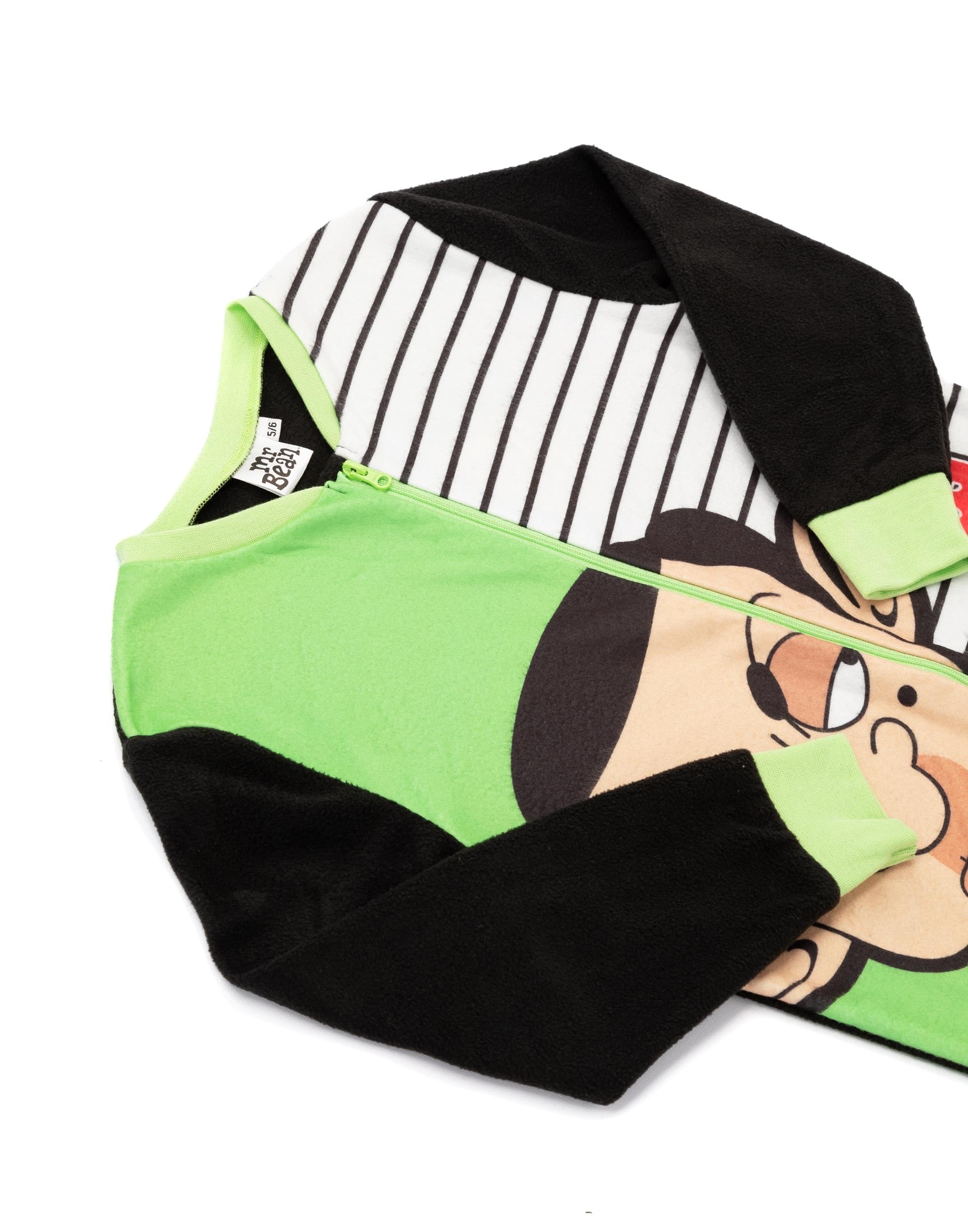 Mr Bean Boys Grüner Einteiler | All-in-One-Fleece-Loungewear | Kinder-Pyjama-Pyjama-Schlafanzug-Nachtwäsche | Gemütliche Geschenkartikel