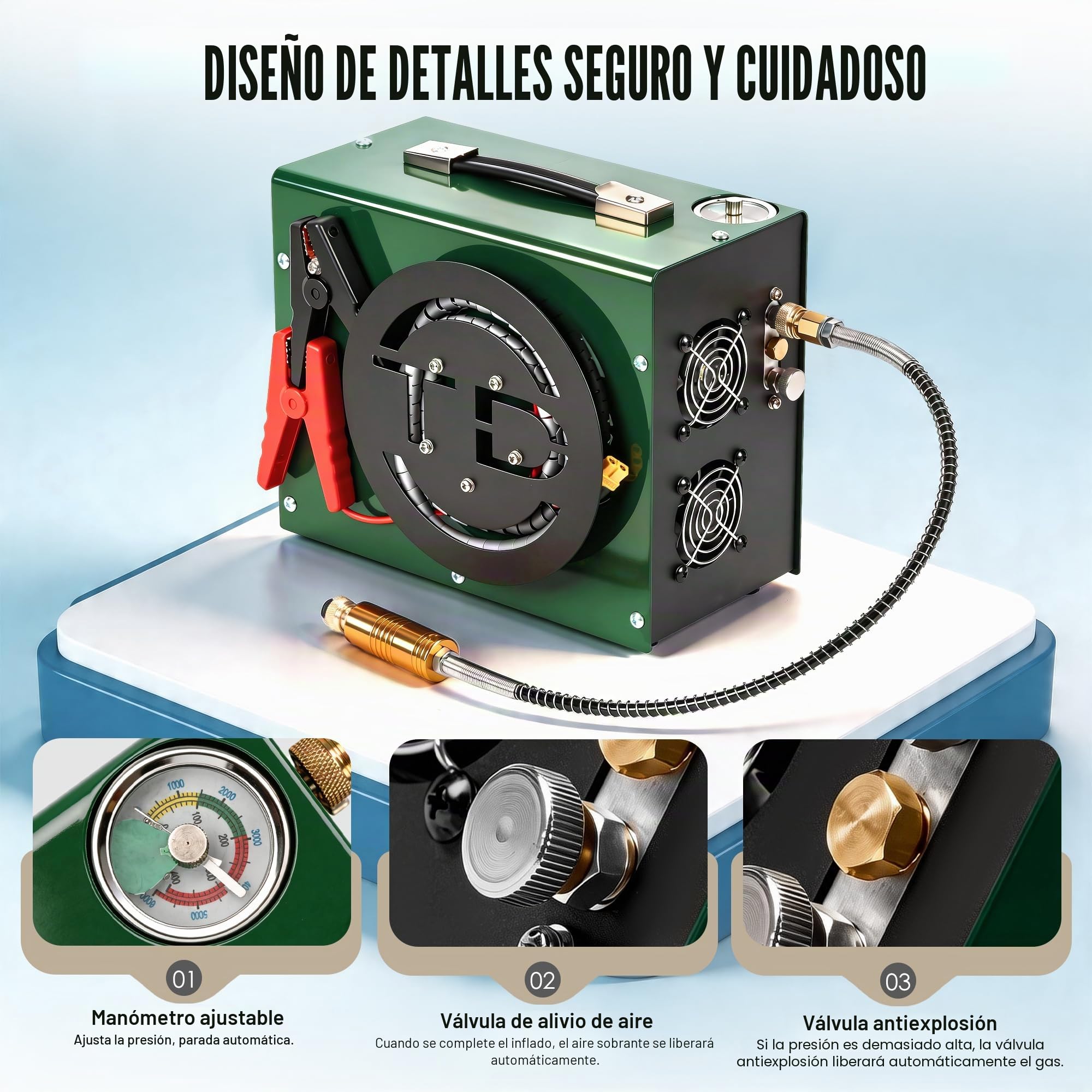 Compresor de aire PCP TUDIVING | 12 V CC/110 V CA | Parada automática | Libre de agua y aceite | 4500 PSI/300 Bar | Estación de llenado de bomba HPA para compresor de buceo, PCPy pistolas de paintball
