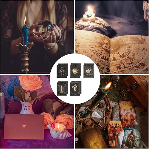 Miniatura 5 de CHGCRAFT 10 tarjetas de tarot de madera de 5 estilos, con temática de adivinación, hojas de madera rectangulares, cubierta de tarot de astrología,