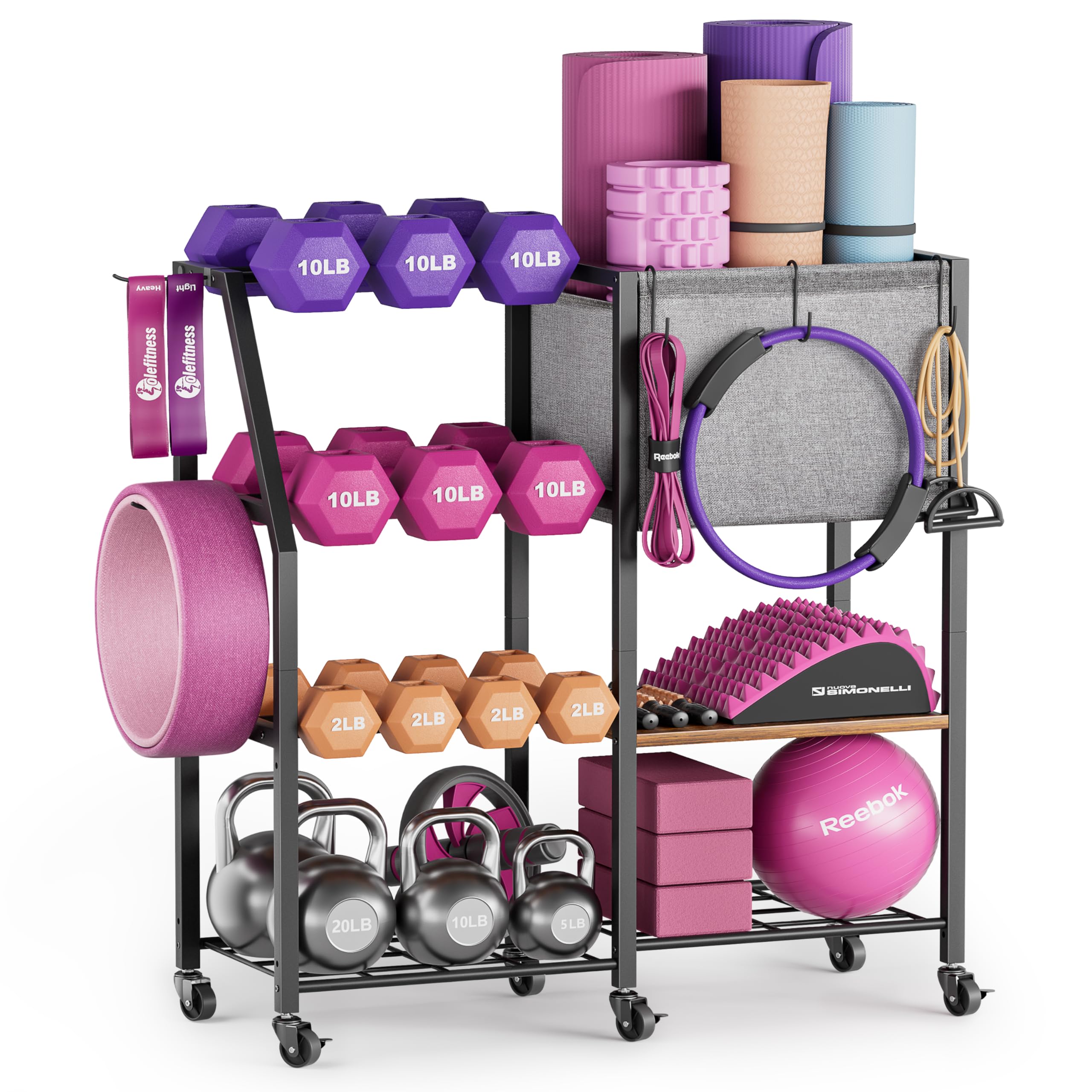 Dumbbell Rack for Kettlebell Dumber,Weight Rack Stand with Yoga Mat Holder,Home Gym Storage Rack for Gym Equipment Accessories,Workout Equipment Storage Organizer,Gym Essentials Yoga Gifts for Women