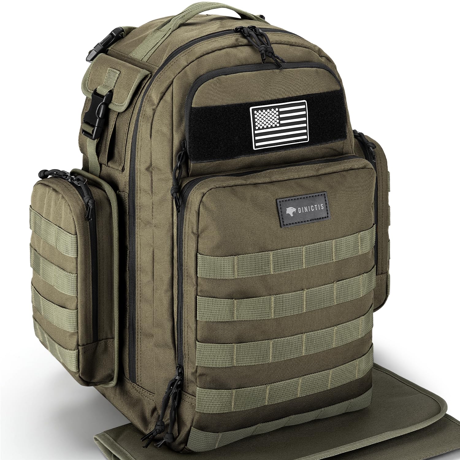 Dinictis Dad Diaper Bag, Mens Diaper Bag Backpack with Diaper Changing Mat, Military Diaper Backpack with Molle Webbing, Waterproof Pouch, Baby Wipes pocket, Insulated Bottle Pockets- Black Camo