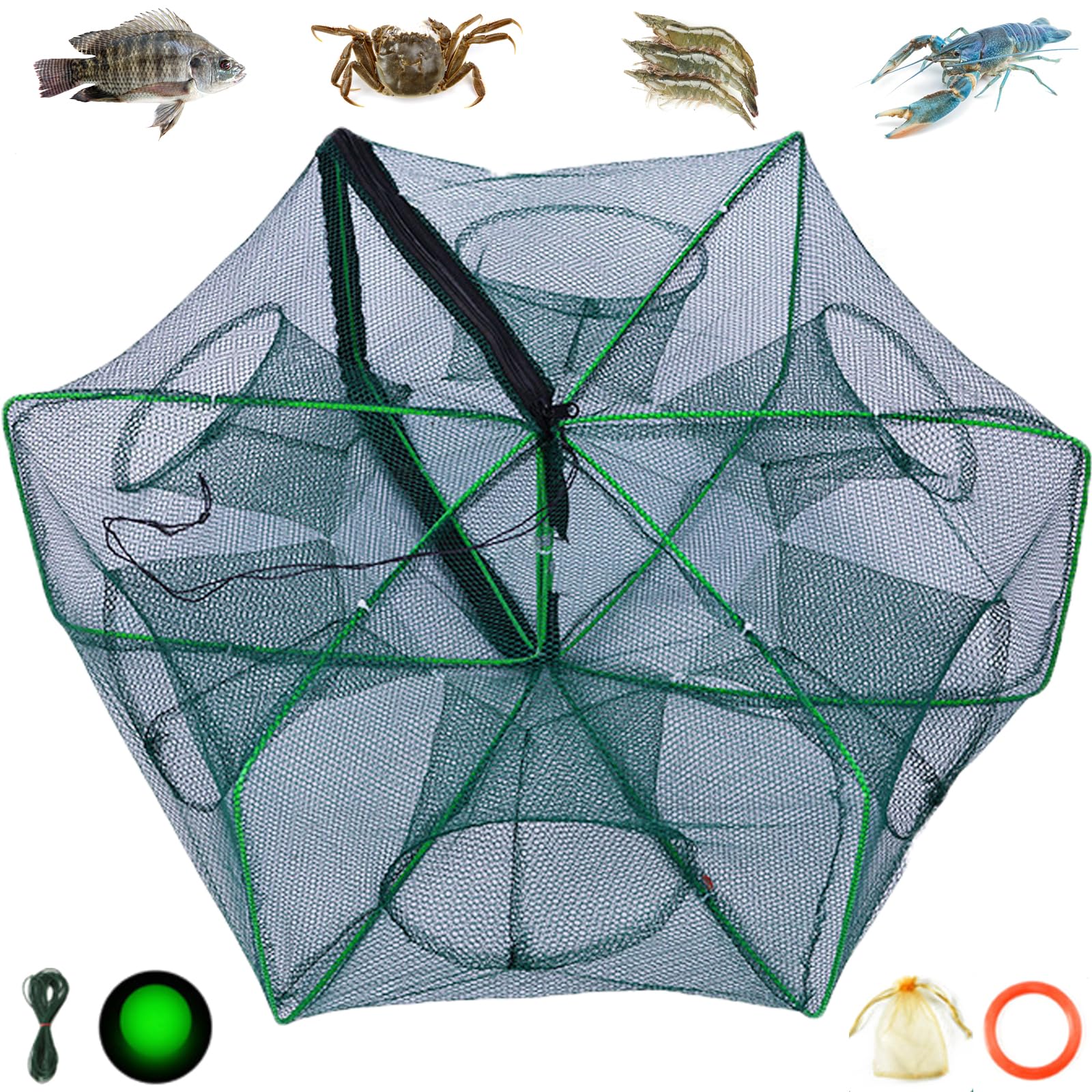 The Magic Foldable Fishing Trap, Folding Fishing Net，2024 Upgrade Auto-Foldable Strengthened Fishing Trap Net, Minnow Traps for Bait Fish，Fish Traps，Crawfish Trap，Minnow Trap