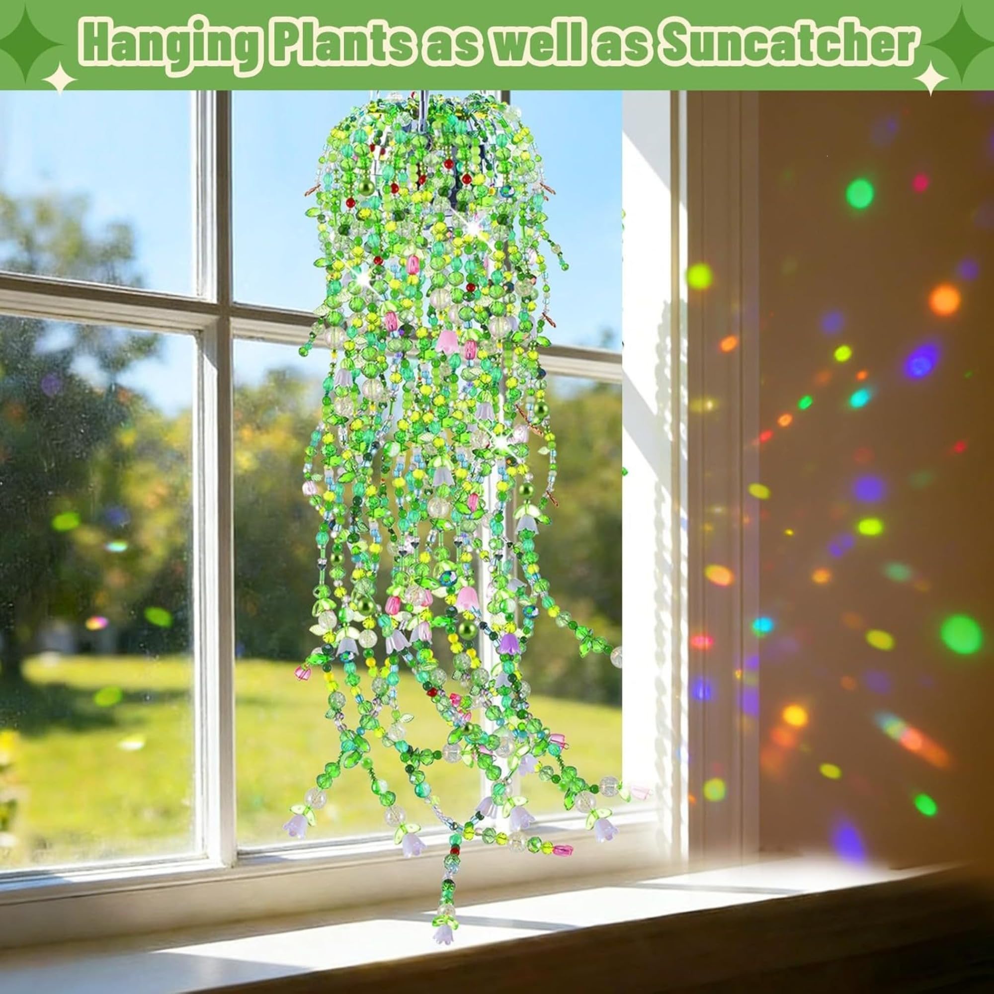 Perlenpflanzen DIY Set mit Grüne Perlen Töpfen Werkzeugen und Anleitung | Grüne Glasperlen zum Auffädeln, 10 cm Disco Kugel Topf, Perlen-Set für Pflanzen-Liebhaber und Bastler
