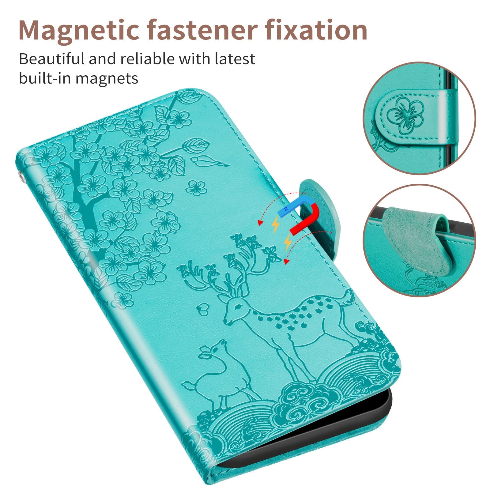 Etui do Samsung Galaxy S22/S22 Plus/S22 Ultra, wytłaczany jeleń skóra PU, portfel etui z przegródkami na karty podpórka, magnetyczne etui na telefon z klapką, zielony, S22 Ultra 6,8"