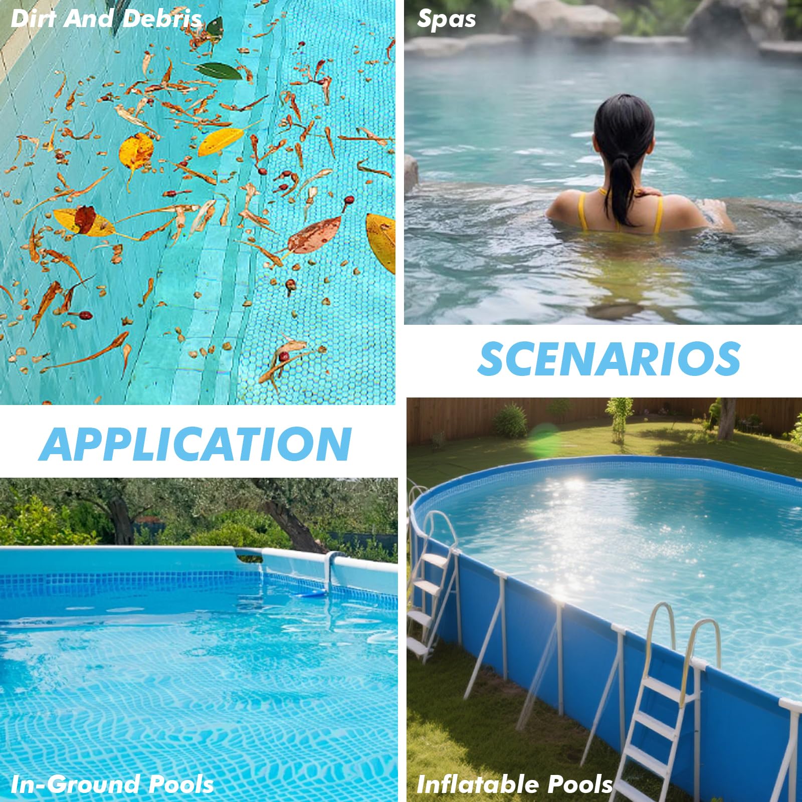 3 en 1 Aspirateur de Piscine sans Fil Aspirateur avec 165cm Perche Rétractable Nettoyeur Électrique à Batterie Rechargeable Portable Hors Sol Spirateur 90 Min D’Autonomie pour Piscine,Jacuzzi,Spa