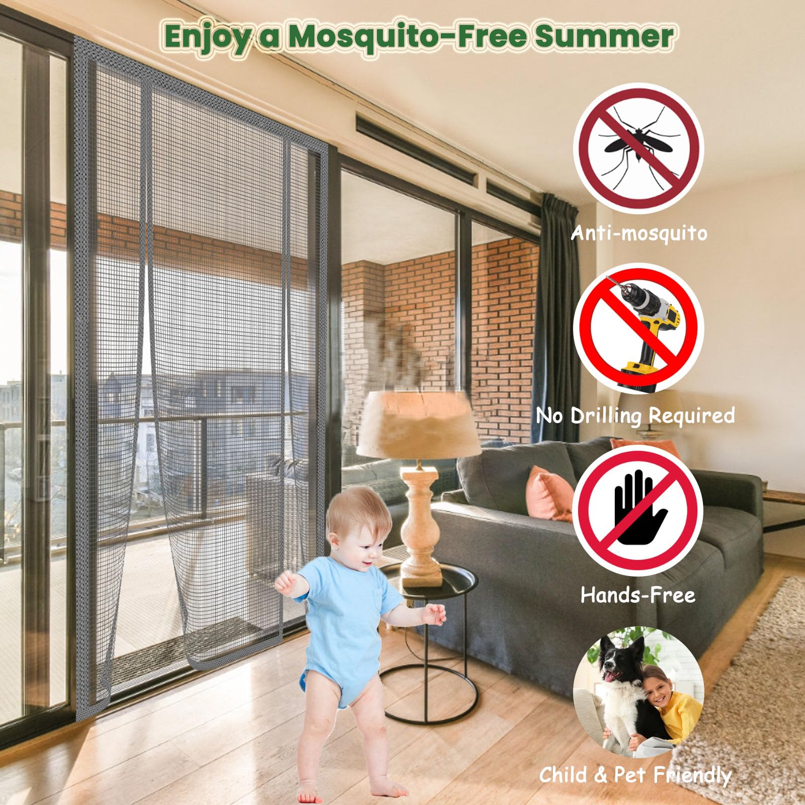 MAGICDOOR Moustiquaire Magnétique à Double Ouverture 240x220cm-Gris | Fibre de Verre Rideau de Porte Antimoustique Moustiquaire Fenetre Mailles Fines, Rideaux Aimantée pour Française Coulissante