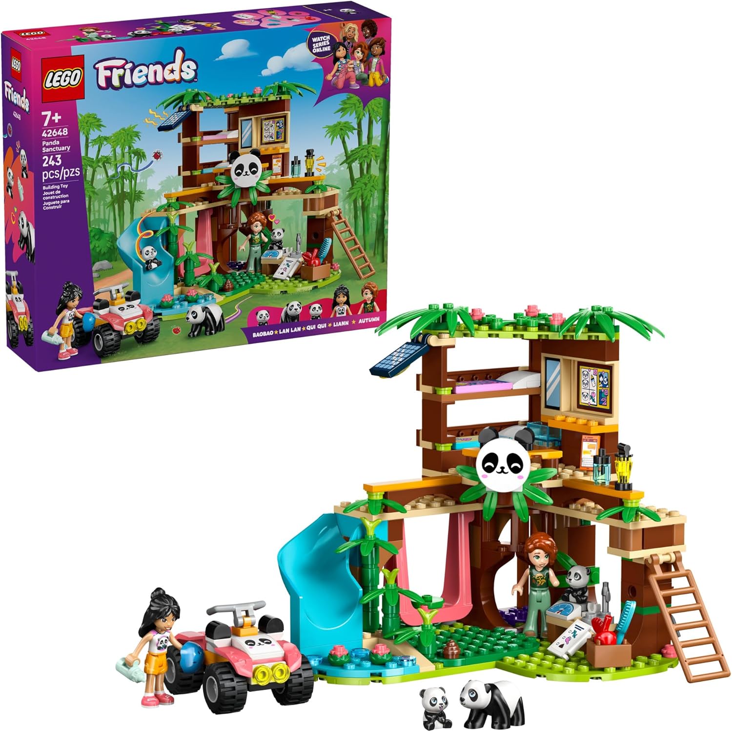 LEGO Friends Panda Sanctuary Animal Care Building Toy – Playset for Girls & Boys, Ages 7+ – Gift Idea for Birthdays – W/ 2 Minifigures & Panda Toys – 42648