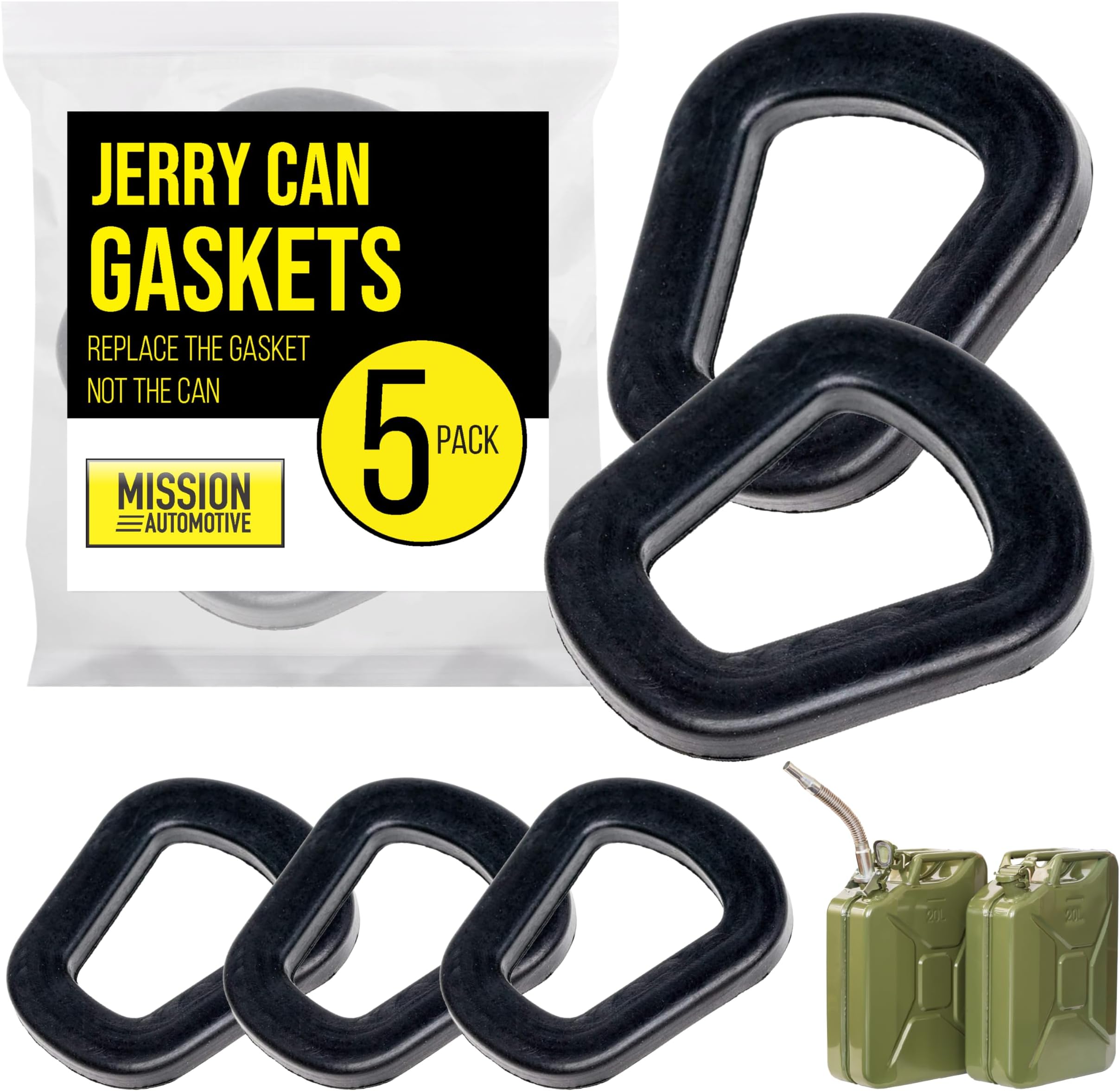 NATO Jerry Can Gasket Pack - 5-Pack, Black Rubber, 20-Liter - Gas Can Spout Replacement & Gasket Replacement for Military Fuel Spouts