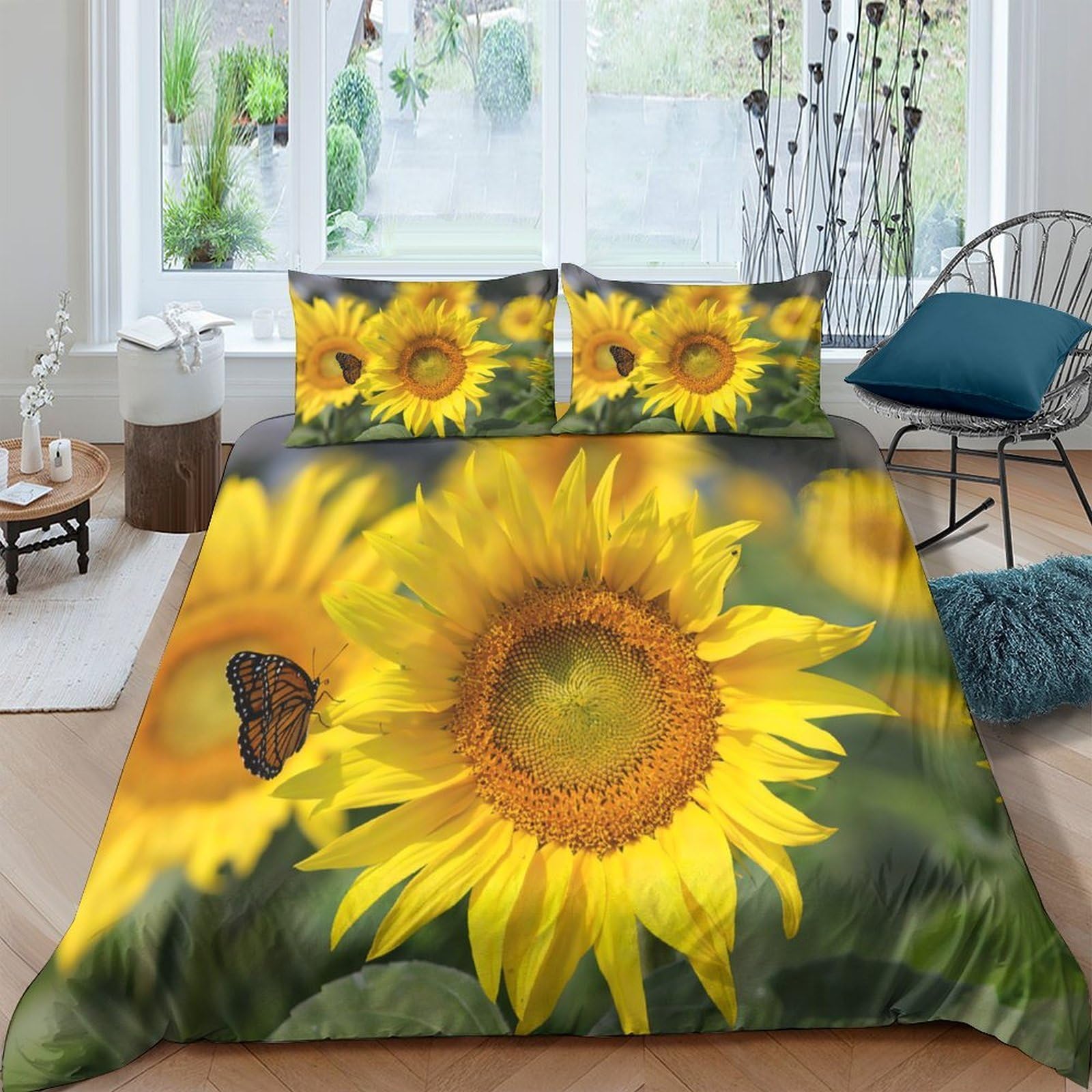 Ctjqhvkz Style-7 3D Printed Sunflower Butterfly Fitted Sheet Microfiber Soft Bed Cover For Bedroom Guest Room Mattress Protection Decor Single（135X200cm）