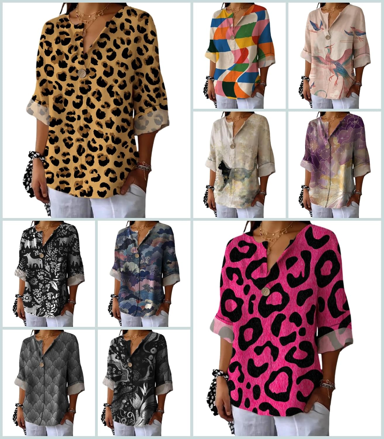 MARSVOVO Trendy Ladies Blouses 3/4 Sleeve Fairy Loose Fit Lightweight Flowy Shirt Daily Floral Summer Tops - Image 3