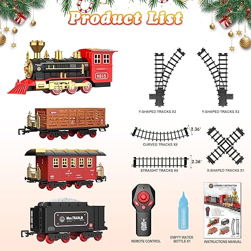 Miniatura 5 de Hot Bee Juego de tren, juguetes de tren a control remoto con pistas de lujo, juegos de tren de Navidad para alrededor del árbol, tren de juguete con