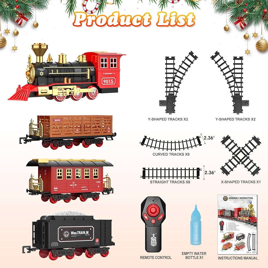 Hot Bee Train Set, Remote Control Train Toys With Luxury Tracks, Christmas Train Sets For Around The Tree,Toy Train With Smokes, Lights & Sound,Model Train Set For 3 4 5 6