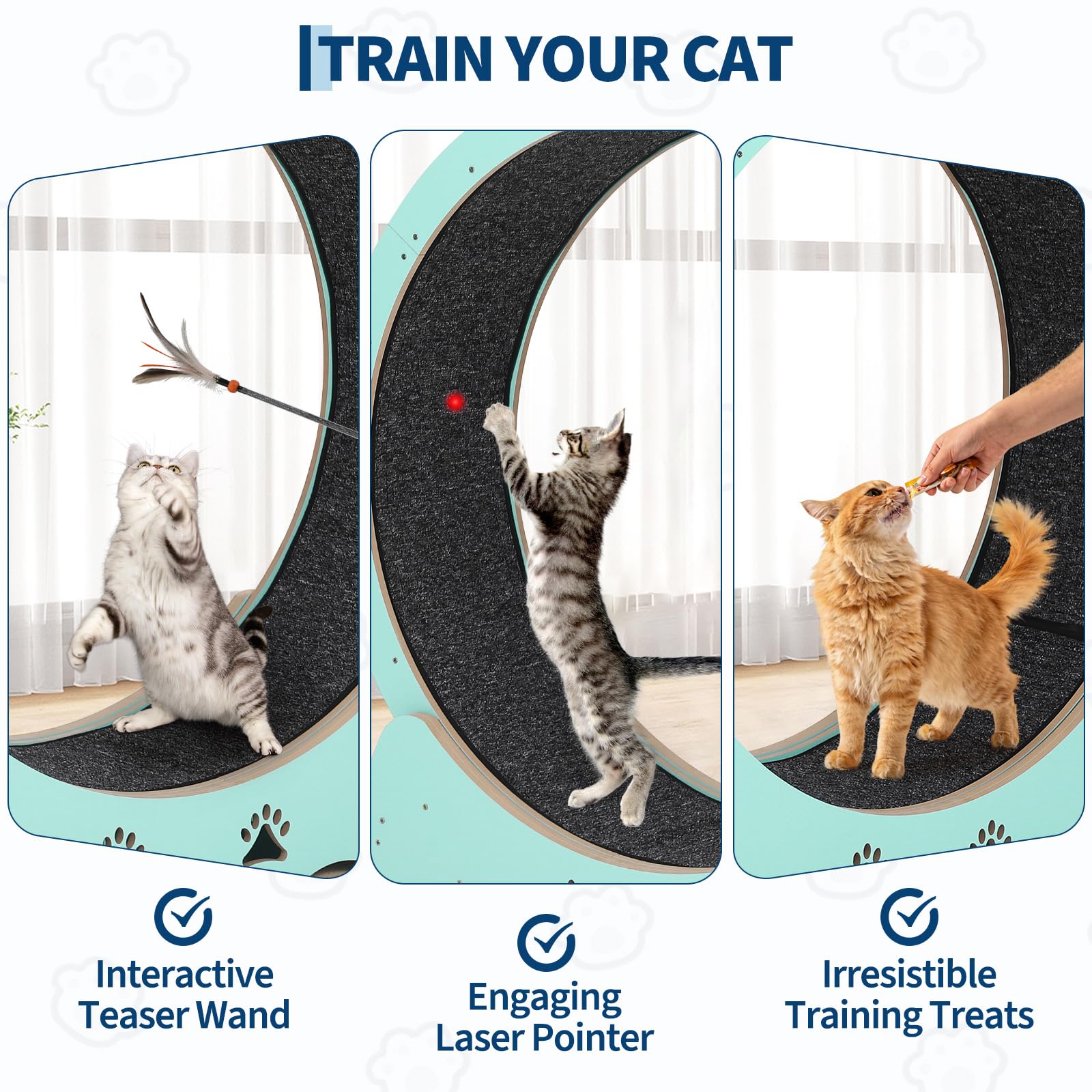Katzenlaufrad Extra Groß 87 cm, Ultraleises Laufrad Katze mit Teppichmatte, Spielzeug-Set & Sicherheitsverriegelung, Stabil für Alle Katzenrassen