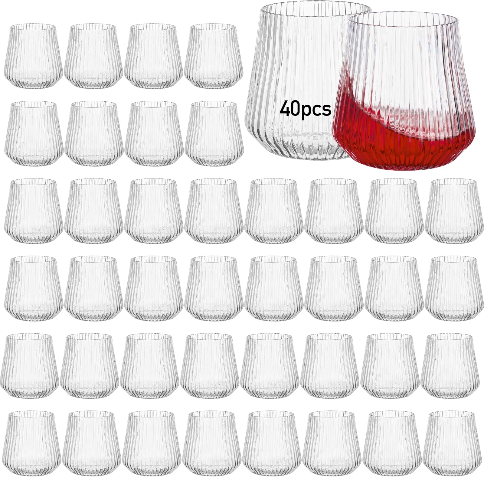 Einweg-Weingläser ohne Stiel, 340 ml, Kunststoff-Weinbecher, Origami-Stil, unzerbrechliche Trinkgläser, Großpackung Acryl-Whiskey-Cocktailgläser, bruchsichere Martini-Gläser, 40 Stück