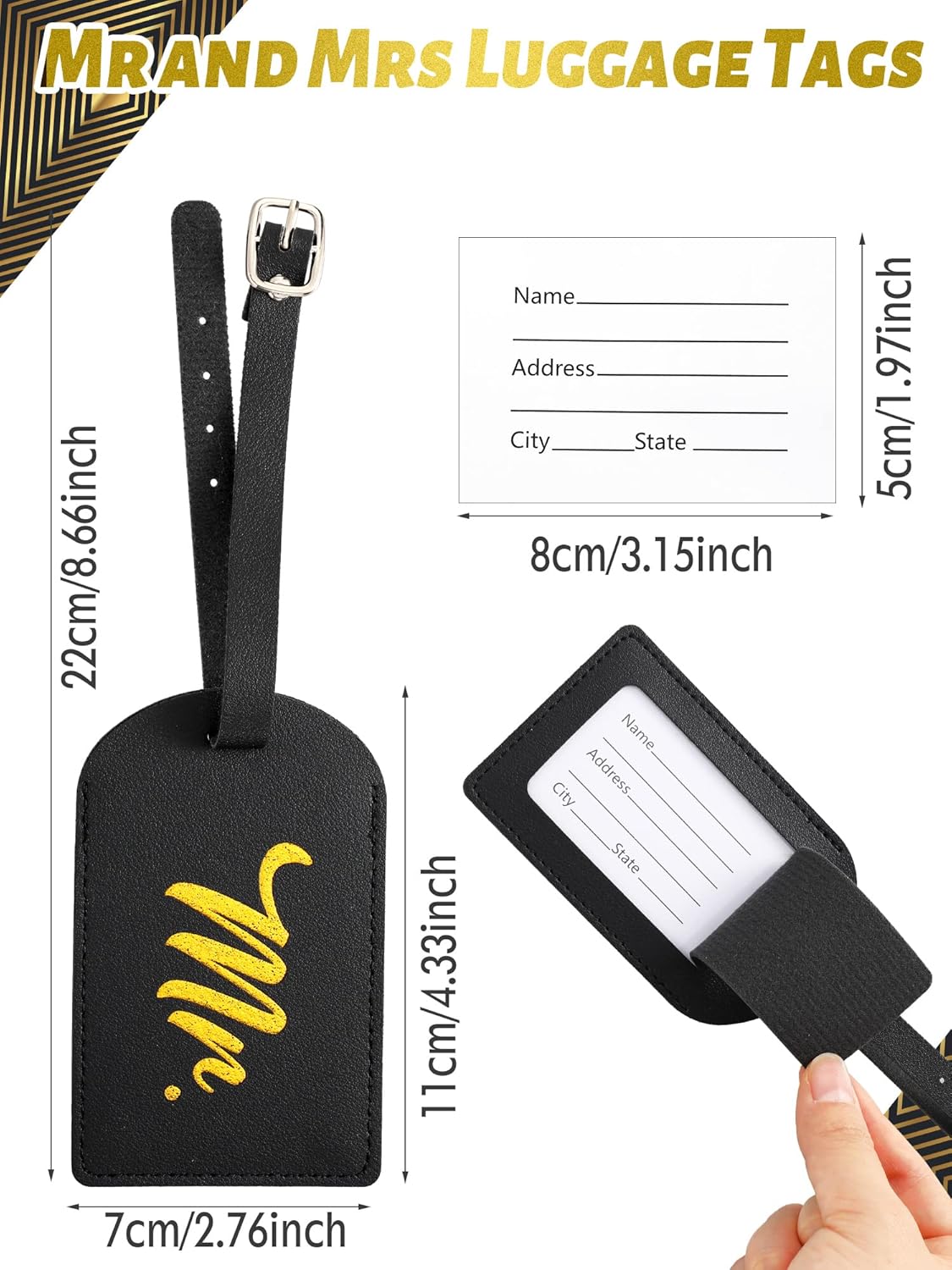 Jeyiour 6 Pieces Mr and Mrs Gifts Set for Couple Including Bride Baseball Caps Groom Mr and Mrs Luggage Tags Passport Covers for Bridal Wedding Honeymoon Couples Trip Travel Men Women Gift - Image 6