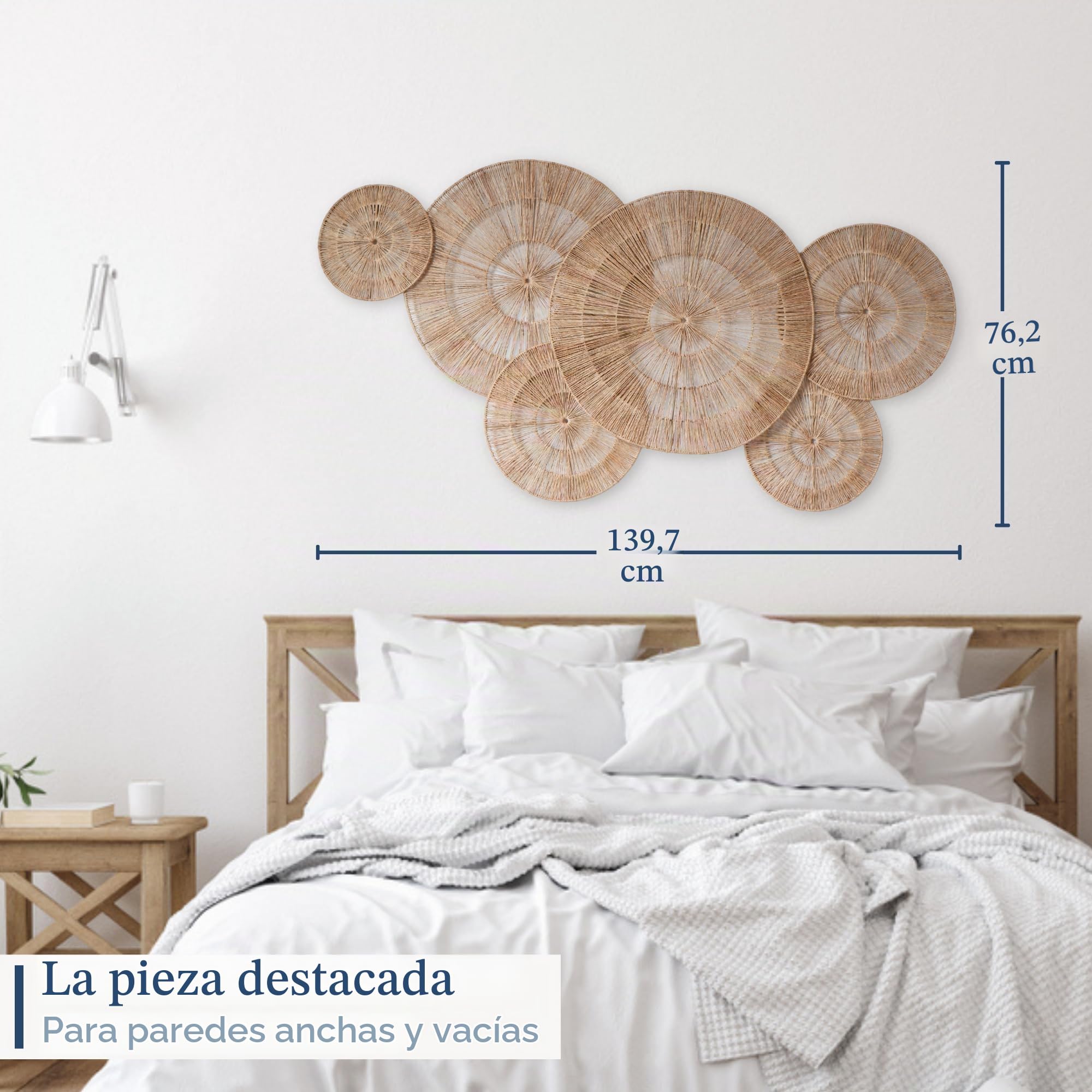 Chi An Home Decoración de pared de mimbre y yute, juego de 6 placas tejidas, cestas decorativas para arte de pared, colgar en dormitorio, sala de estar