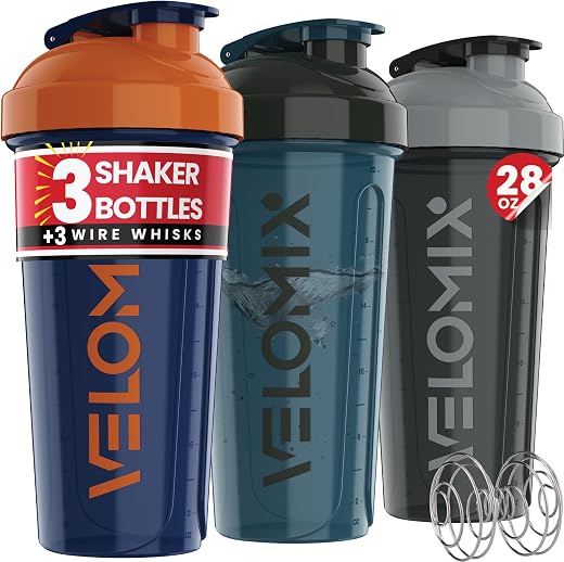 VELOMIX -3 PACK- 28 oz Protein Shaker Bottle