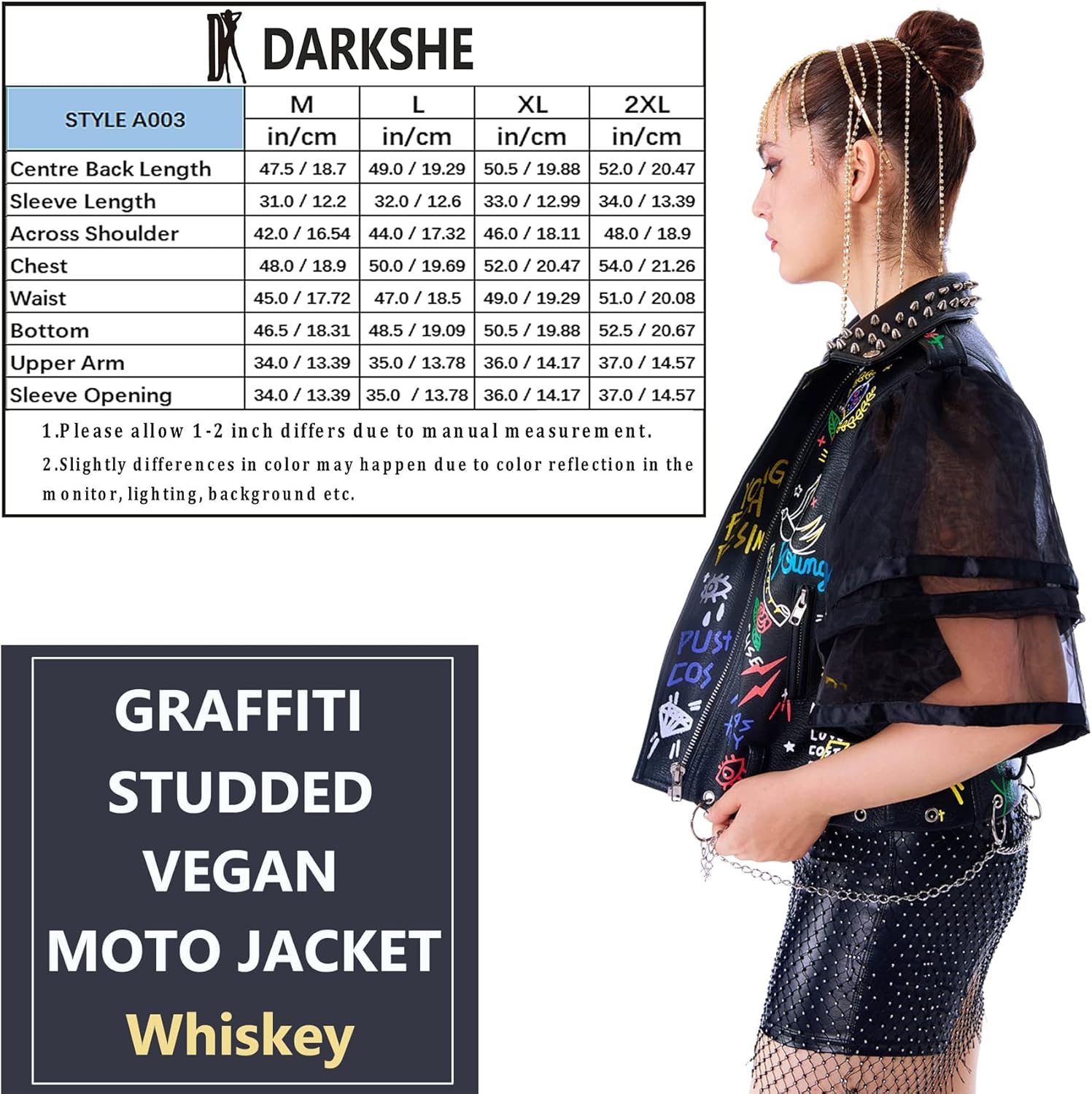 DARKSHE Women's Faux Leather PU Jacket, Graffiti Studded Rivet Punk Biker Moto Fashion Coat with Long Sleeve - Image 5