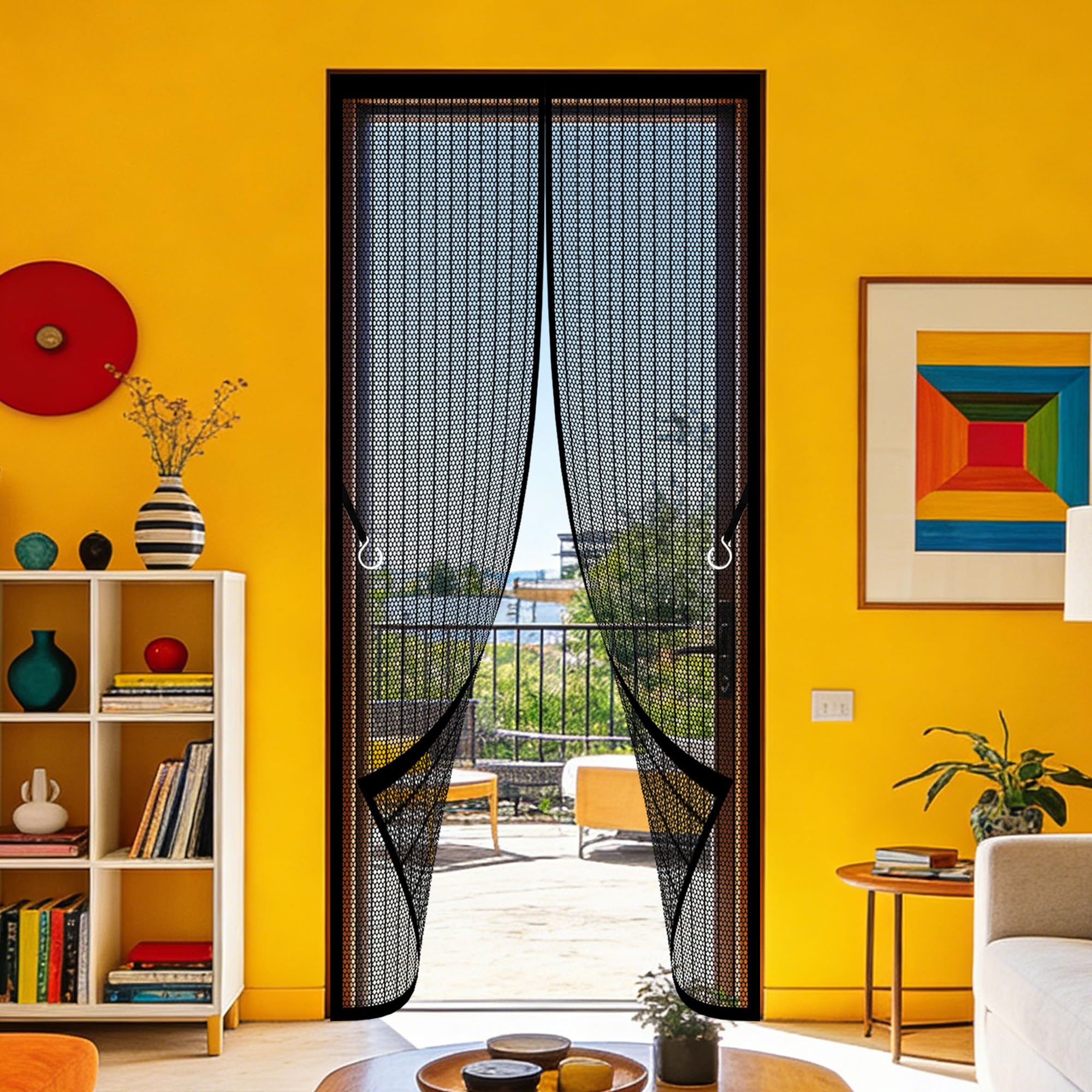 Magnetic Screen Door 99 x 215 cm Powerful Magnets that Snap Shut Automatically Flyscreen French Doors Keeping Out Flies Bug for Living Room, Bedroom, Patio, Black