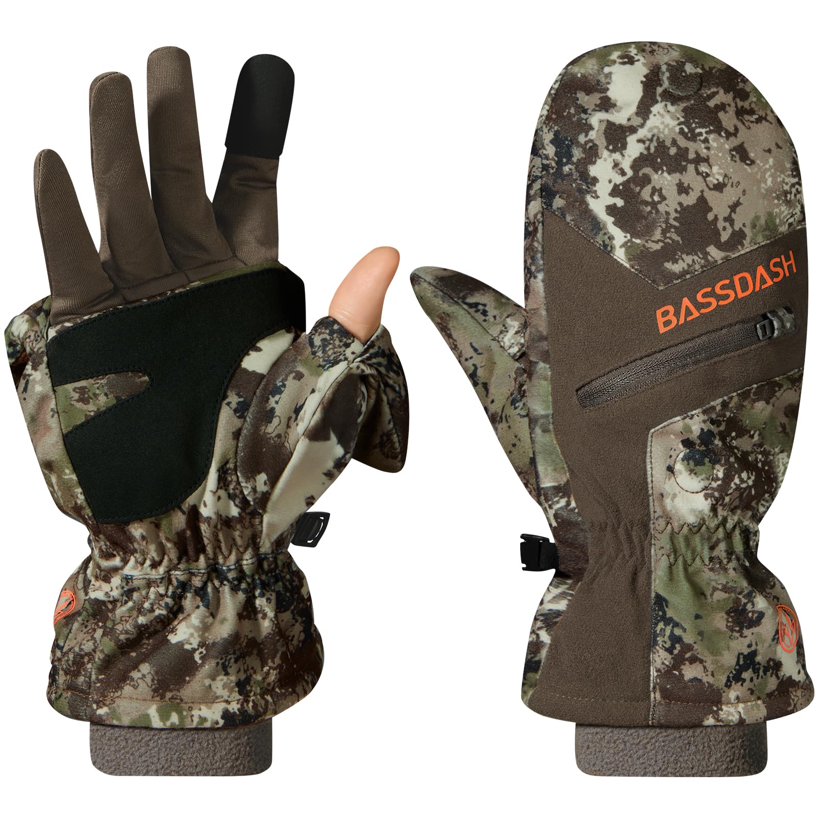 BASSDASH Men’s Insulated Mittens Winter Camo Hunting Gloves Water Resistant for Cold Weather Outdoor Activities HG04M