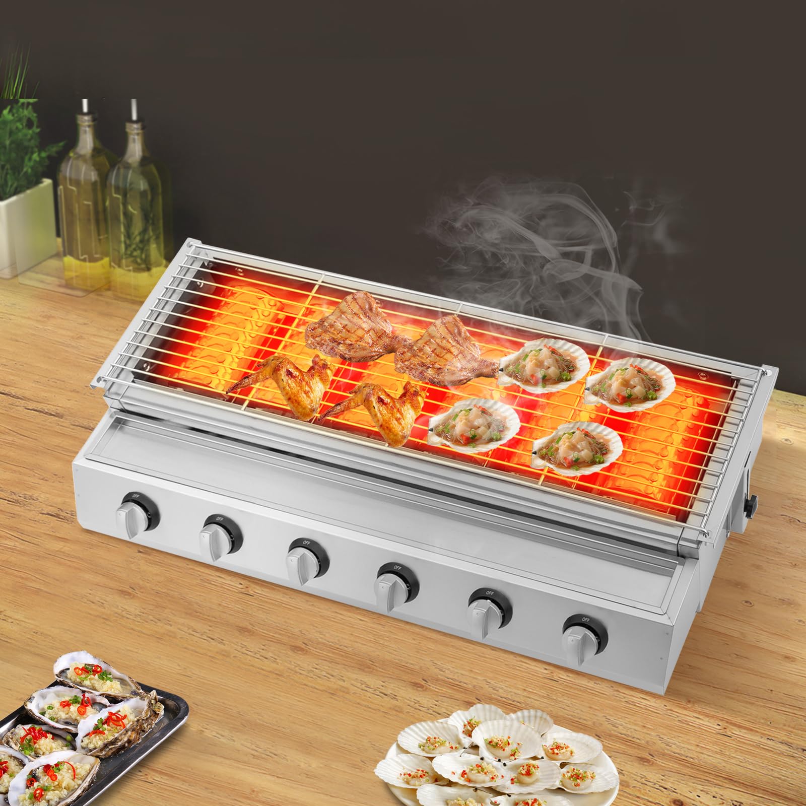 Plancha de gas comercial para encimera, parrilla de 6 quemadores, parrilla de gas portátil para exteriores con encendido electrónico, parrilla de gasolina para camping y barbacoa