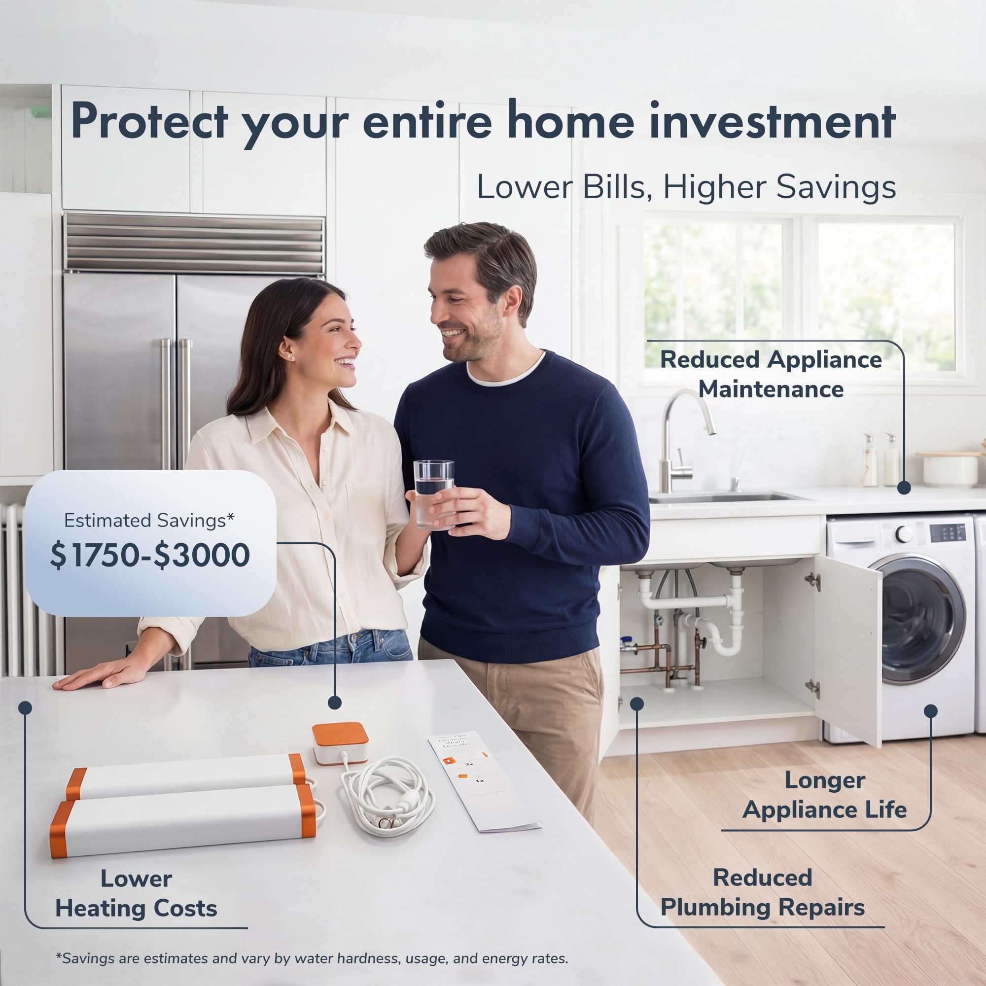 PIURIFY Over-Pipe - Sistema electrónico de descalcificación de agua para toda la casa, dureza moderada a alta, hasta 15 GPG/250 PPM, alta potencia de 168 V, sin sal, apto para inquilinos, cero
