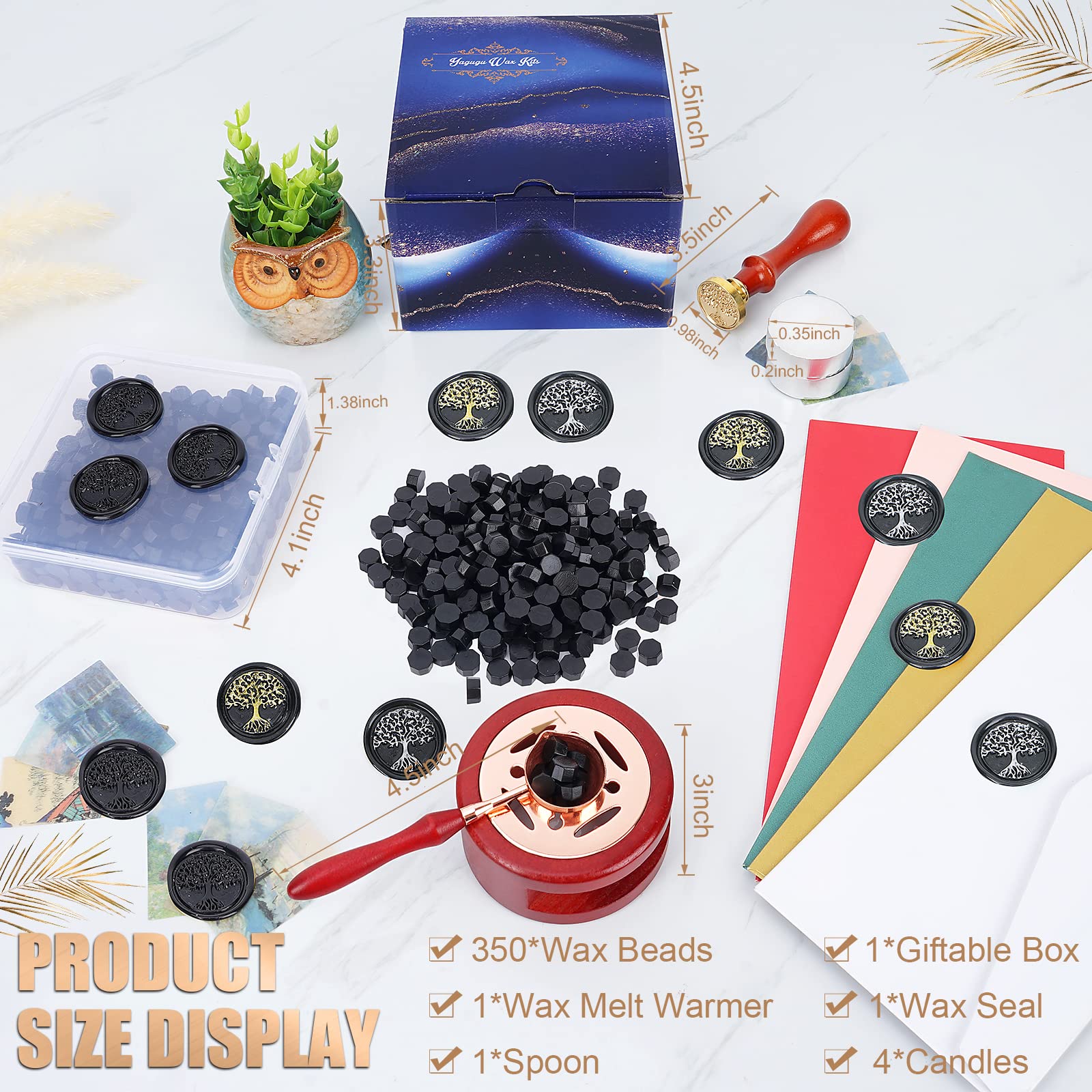 Kit de sellos de cera de 357 piezas, juego de sellos de cera con cuentas de cera, sello de cera, calentador de cera, cuchara, velas, kit de sellos de cera, kit para bolsas