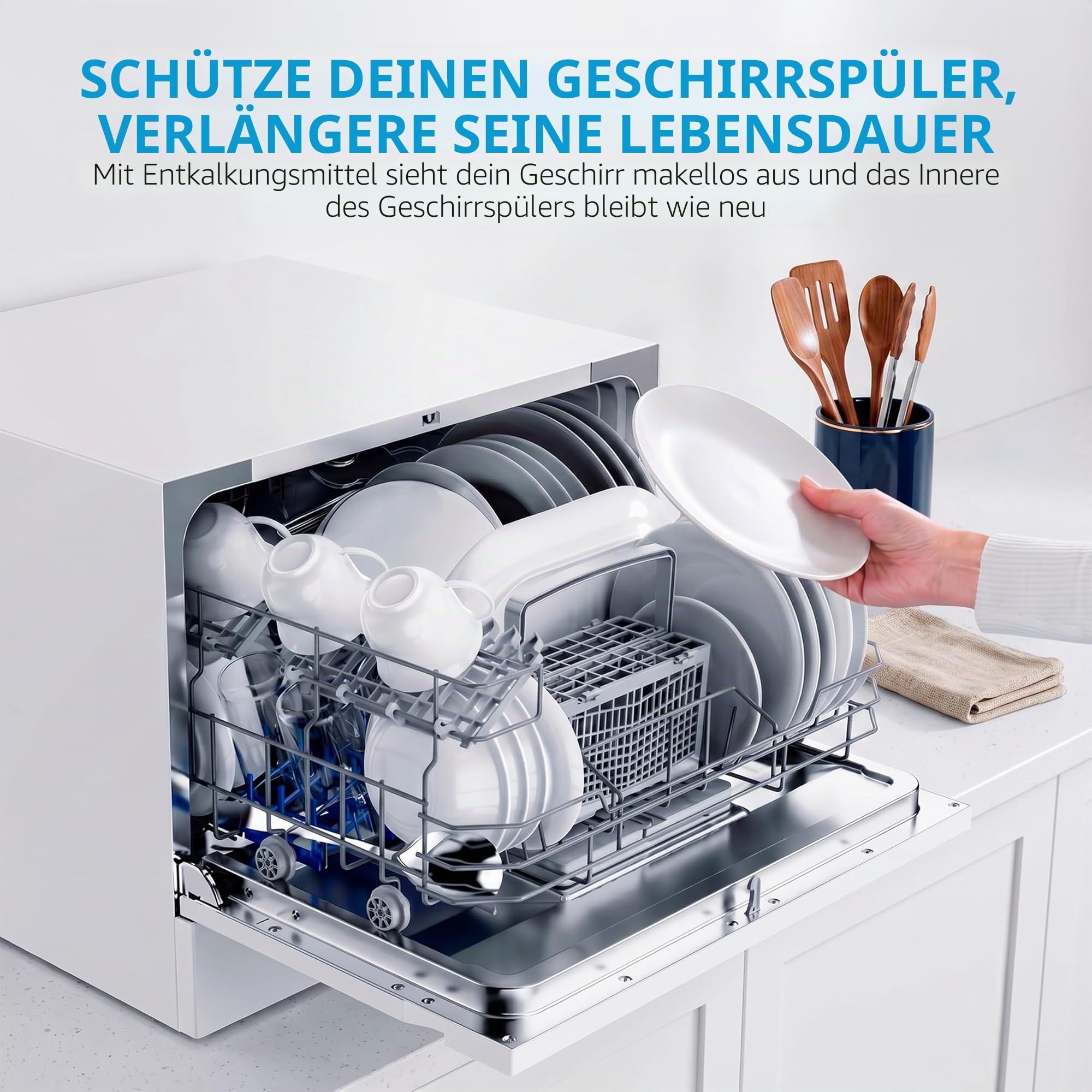 Midea Kleiner Geschirrspüler, Weiß, 55 cm, für 6 Personen, kompakt und tragbar, ohne Installation, Spülmaschine mit App Control, 6 Programme, antibakterieller Filter 49 dB, neues Modell