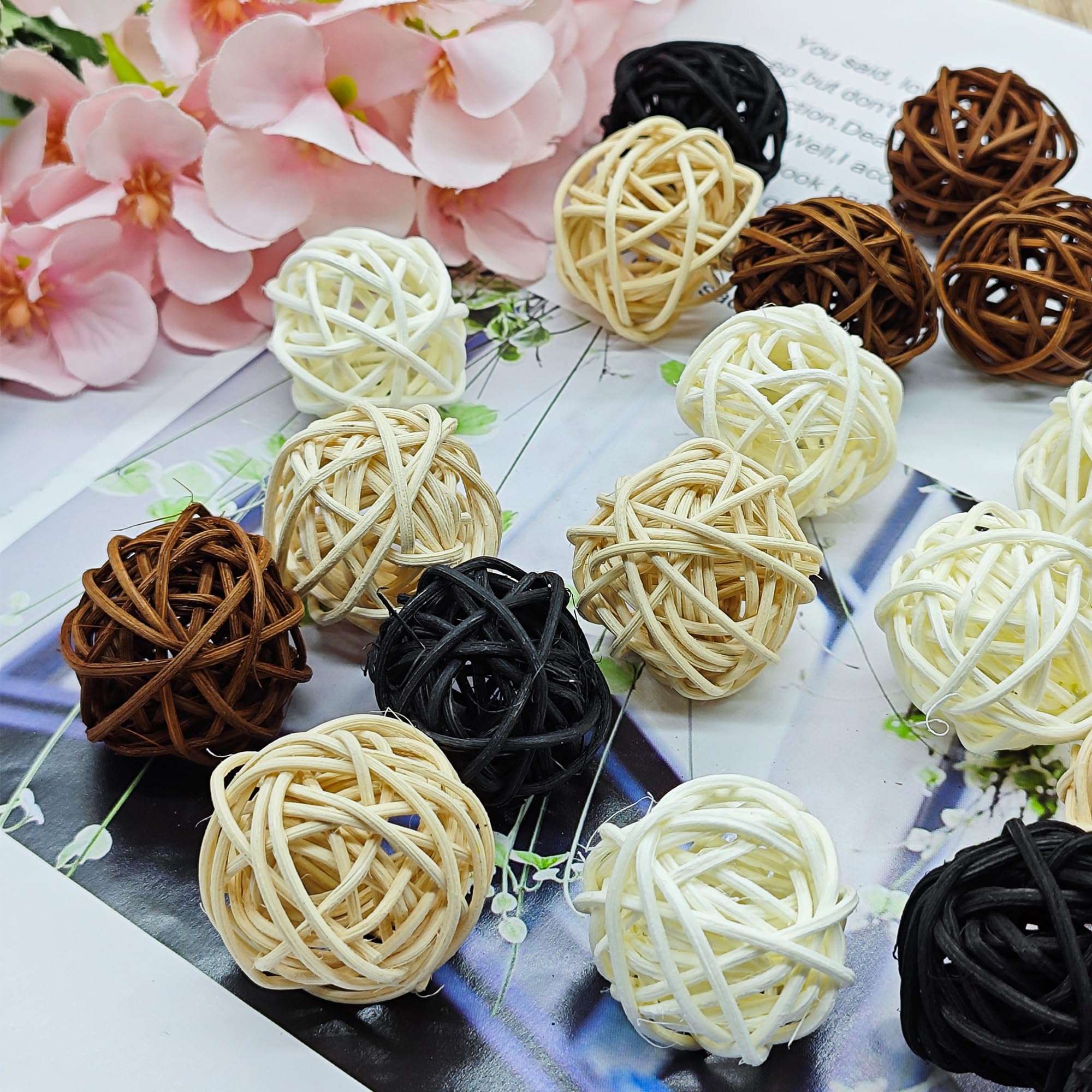 20 Piezas Bolas De Ratán y Mimbre - Bolas Decorativas Artesanales de 3cm para Diy, Decoración de Boda y Hogar