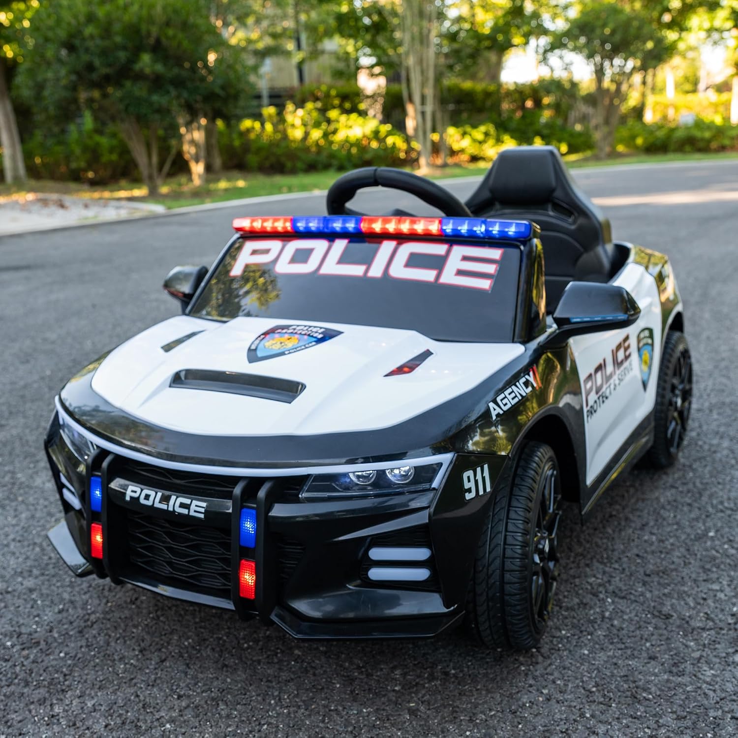 Police Ride On Car for Kids, 12V Electric Cop Car with Remote & Pedal Control, Bluetooth, Music, LED Flashing Lights, Safety Belt, Horn & Siren Sounds, Fun Gift for Boys Girls