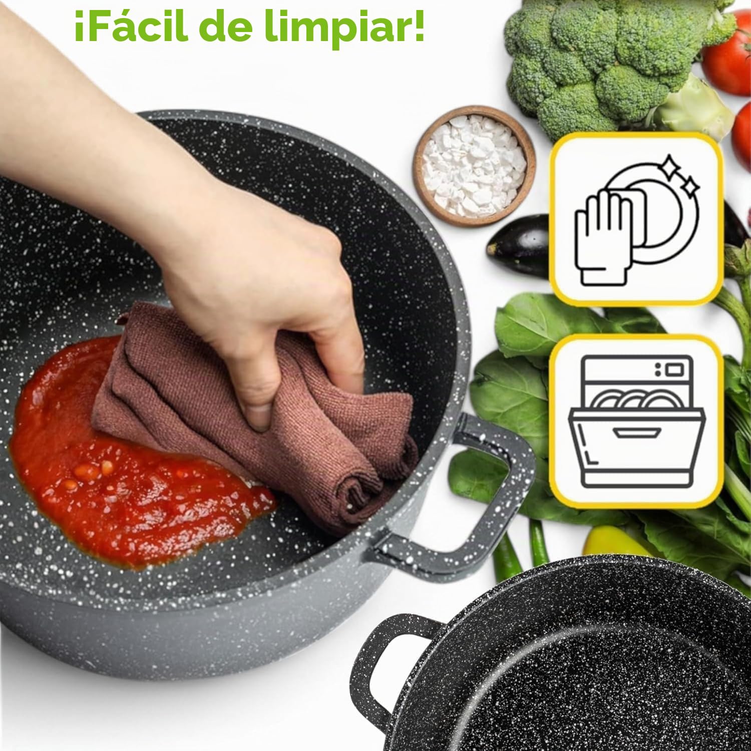 Olla de Cocina Antiadherente EliteHoff con Tapa, Olla de Aluminio para Sopa, Gran Olla de Mármol para Inducción, Olla de Inducción para Todo Tipo de Cocinas (Negro, 10L Ø 28cm)