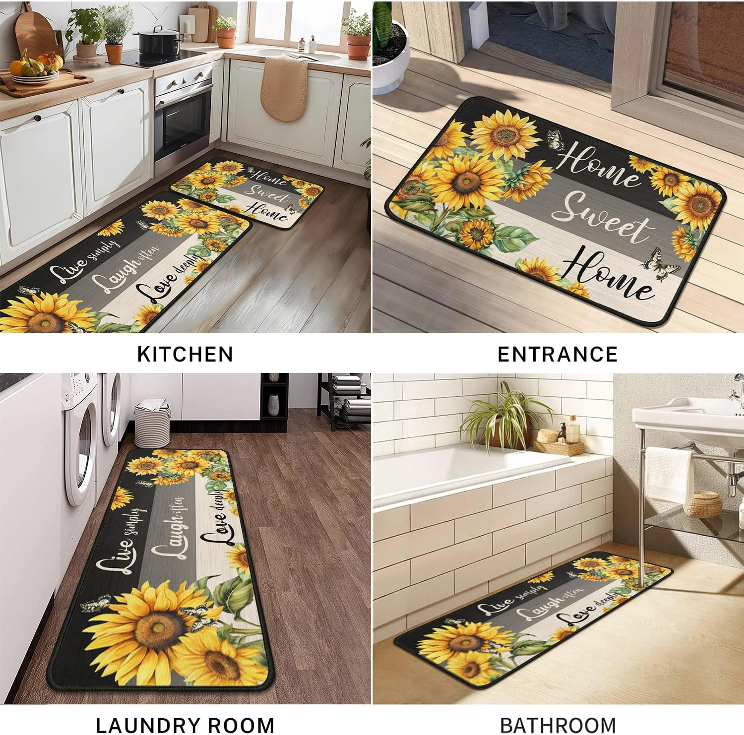 Sunflower Kitchen Rugs Sets of 2 Non Slip Washable, Sunflower Rug Kitchen Decor, Summer Kitchen Rugs and Mats
