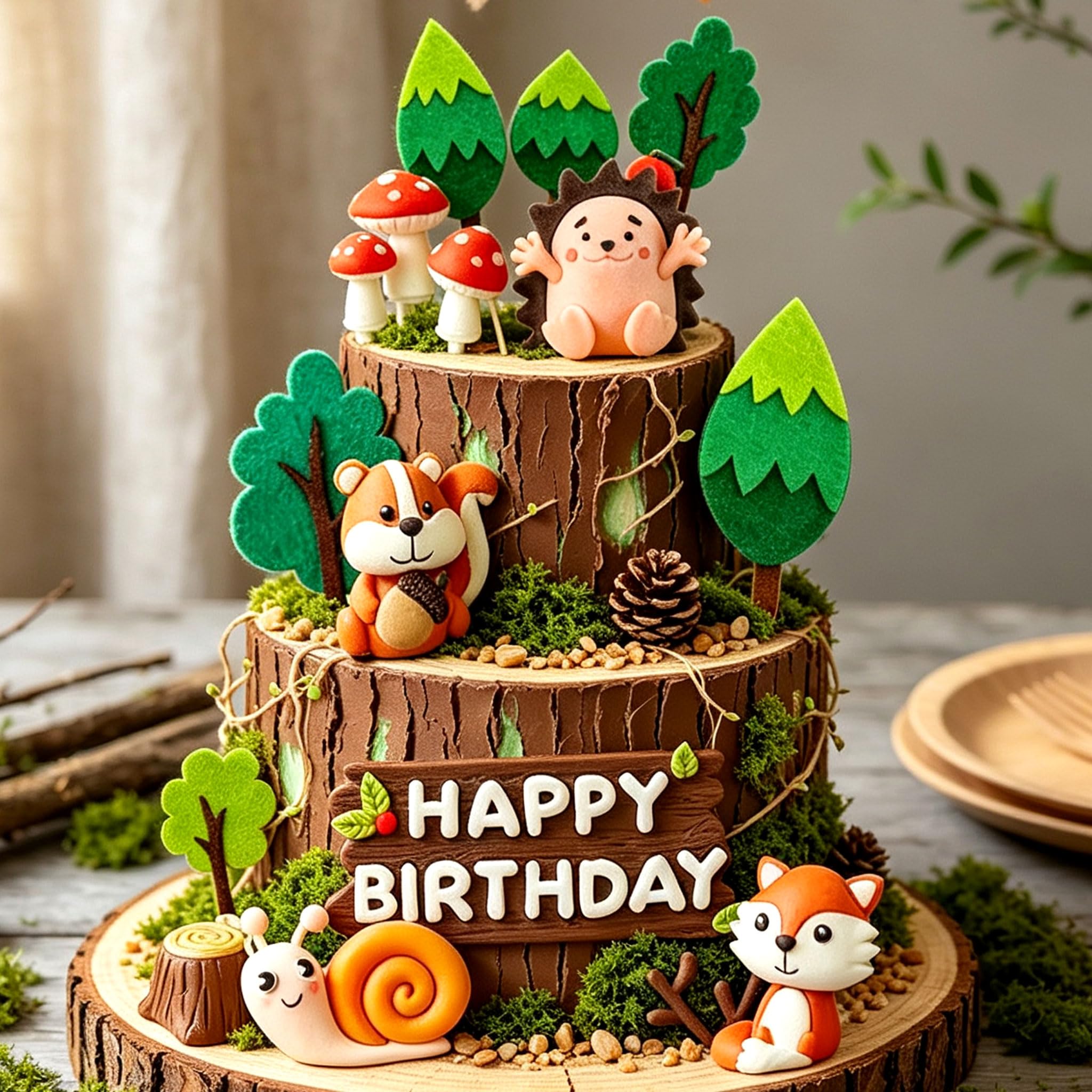 LaVenty Woodland Forest Animals Cake Topper Figures